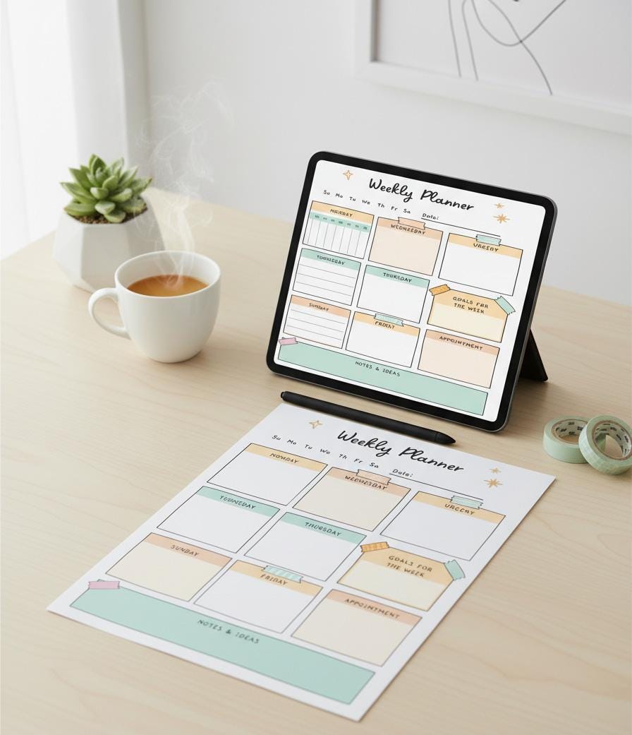 Weekly Planner Printable PDF, Undated Digital Insert for Goodnotes, Simple To Do List Template