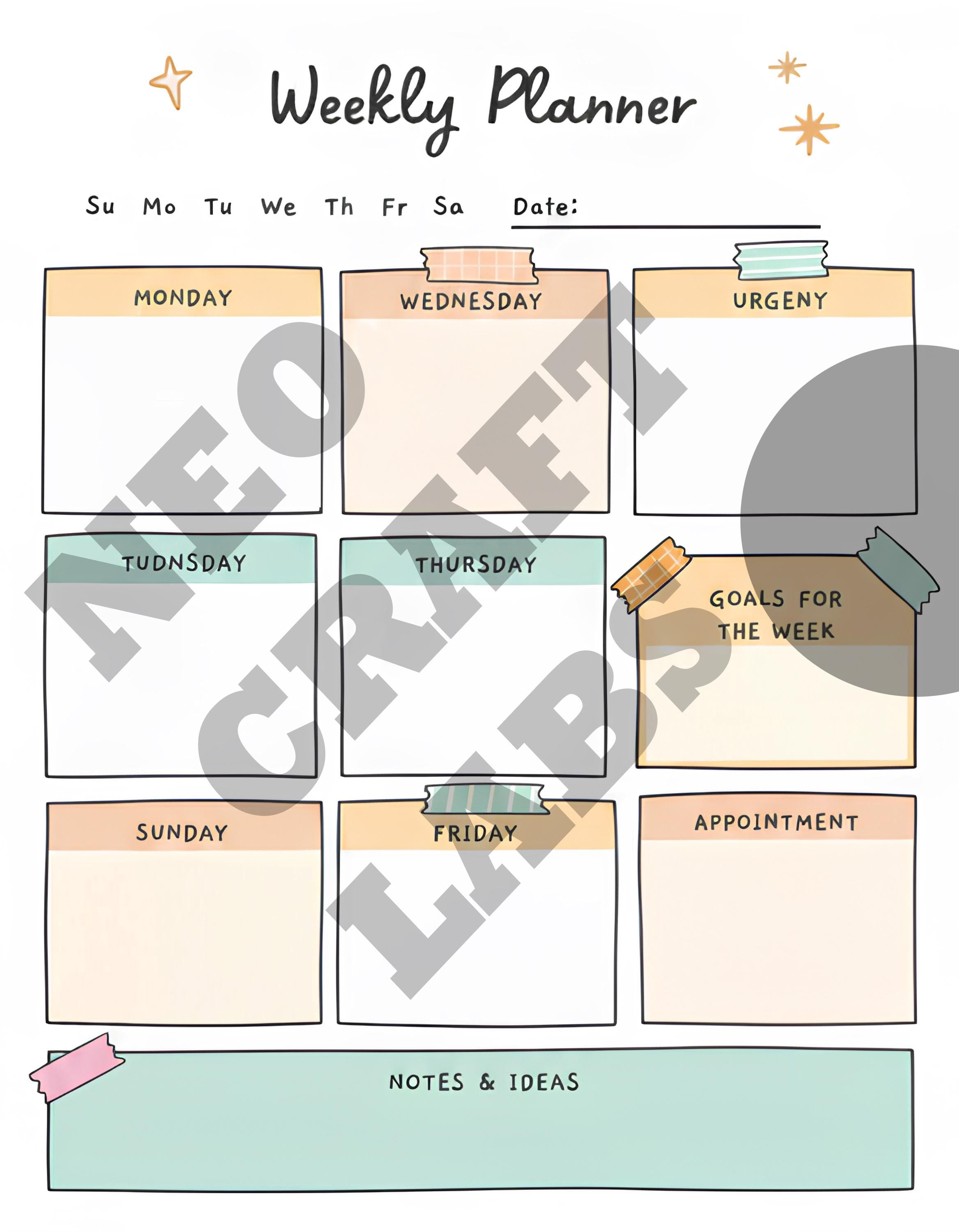 Weekly Planner Printable PDF, Undated Digital Insert for Goodnotes, Simple To Do List Template