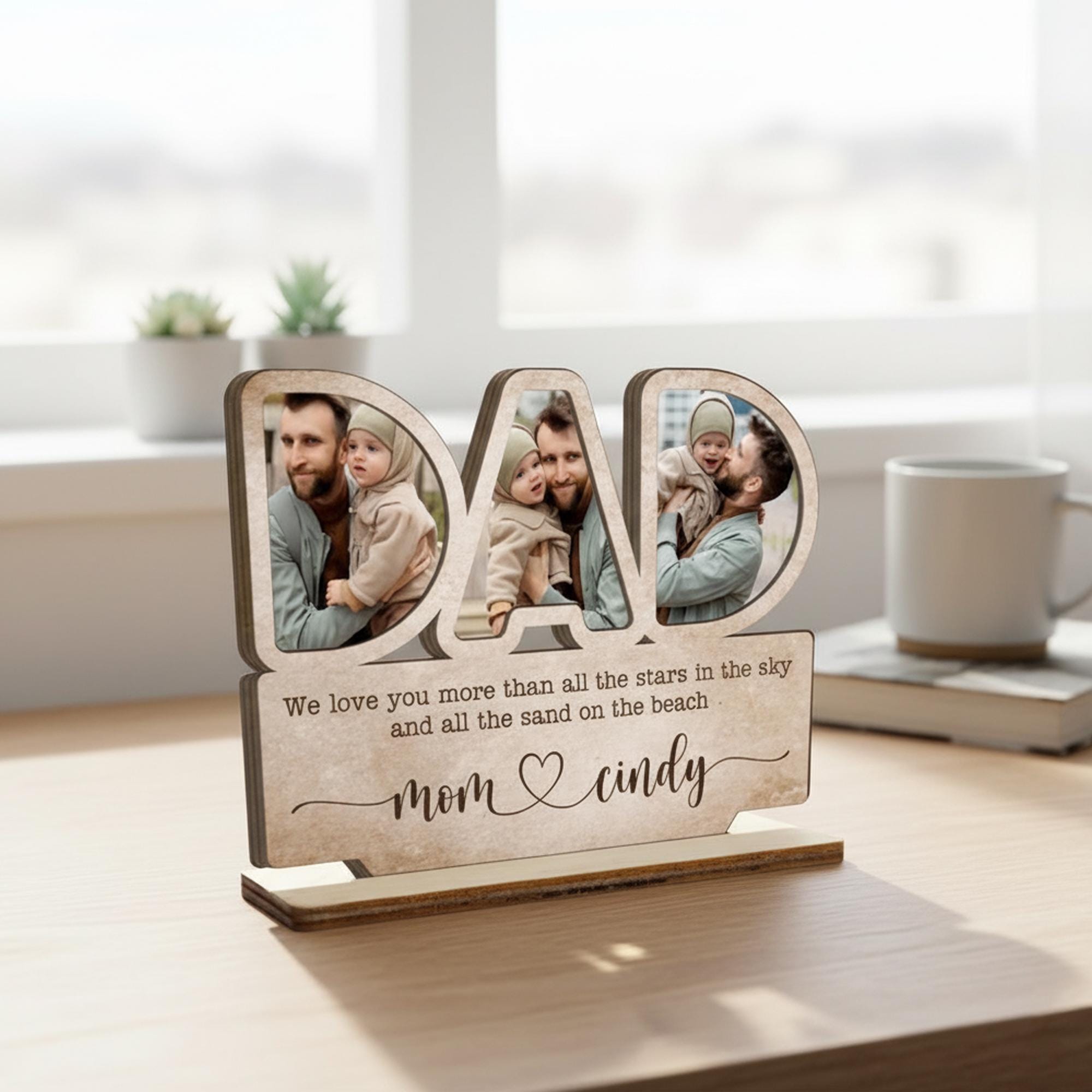 Custom Dad Photo Gift with Personalized Name, Wooden Wall Plaque for Father