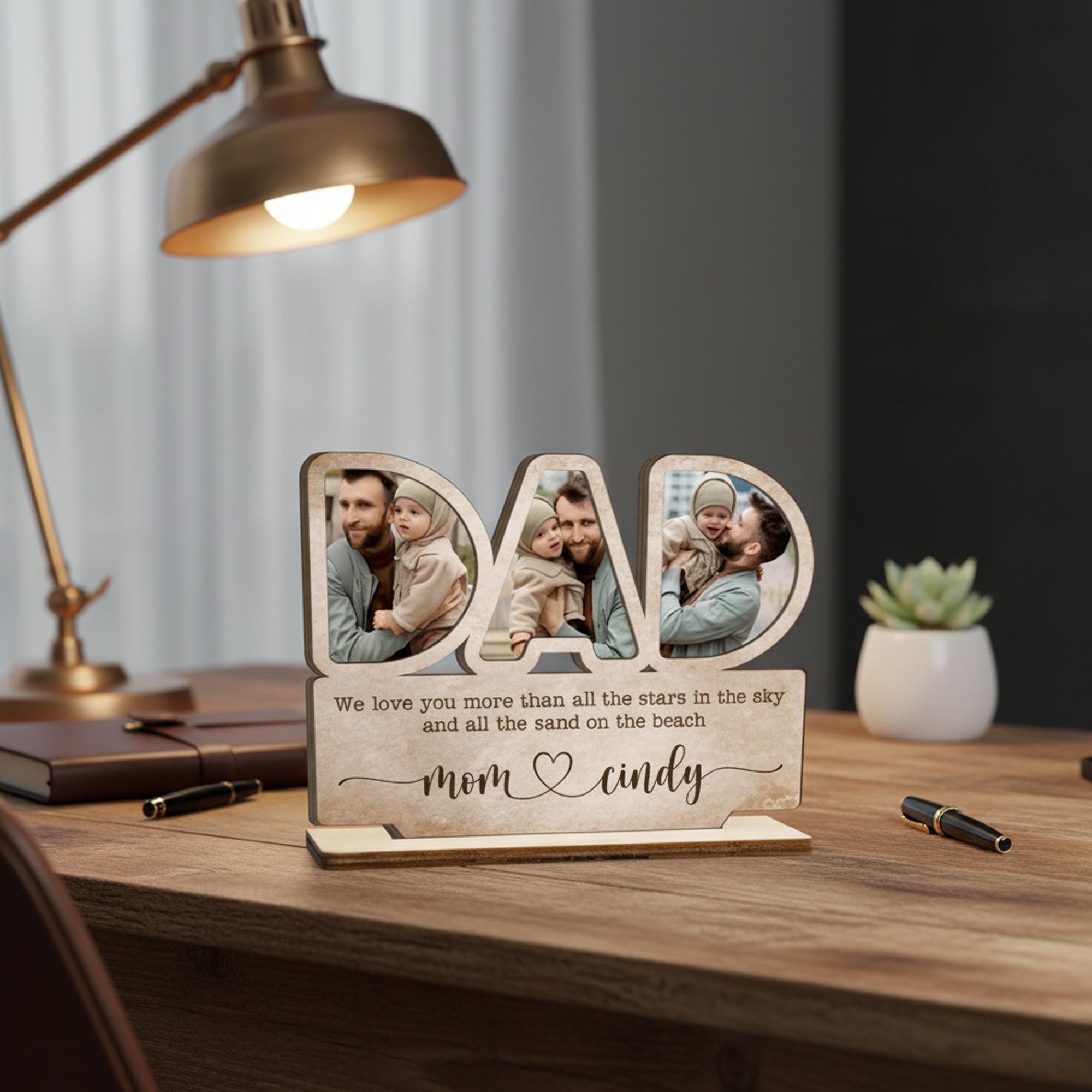 Custom Dad Photo Gift with Personalized Name, Wooden Wall Plaque for Father