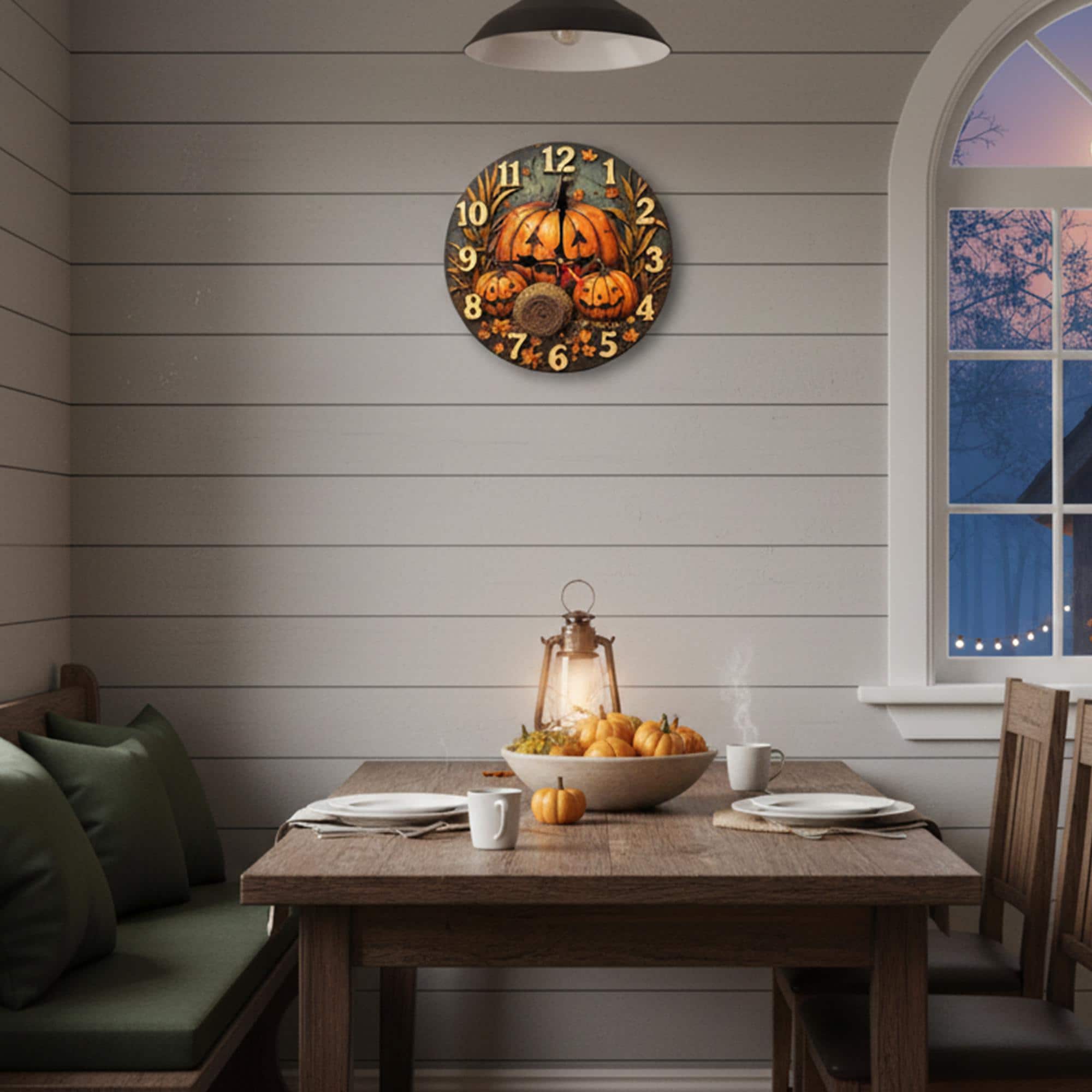 Spooky Pumpkin Patch Wall Clock, Halloween Decor on 2D Printed MDF, Rustic Fall Timepiece