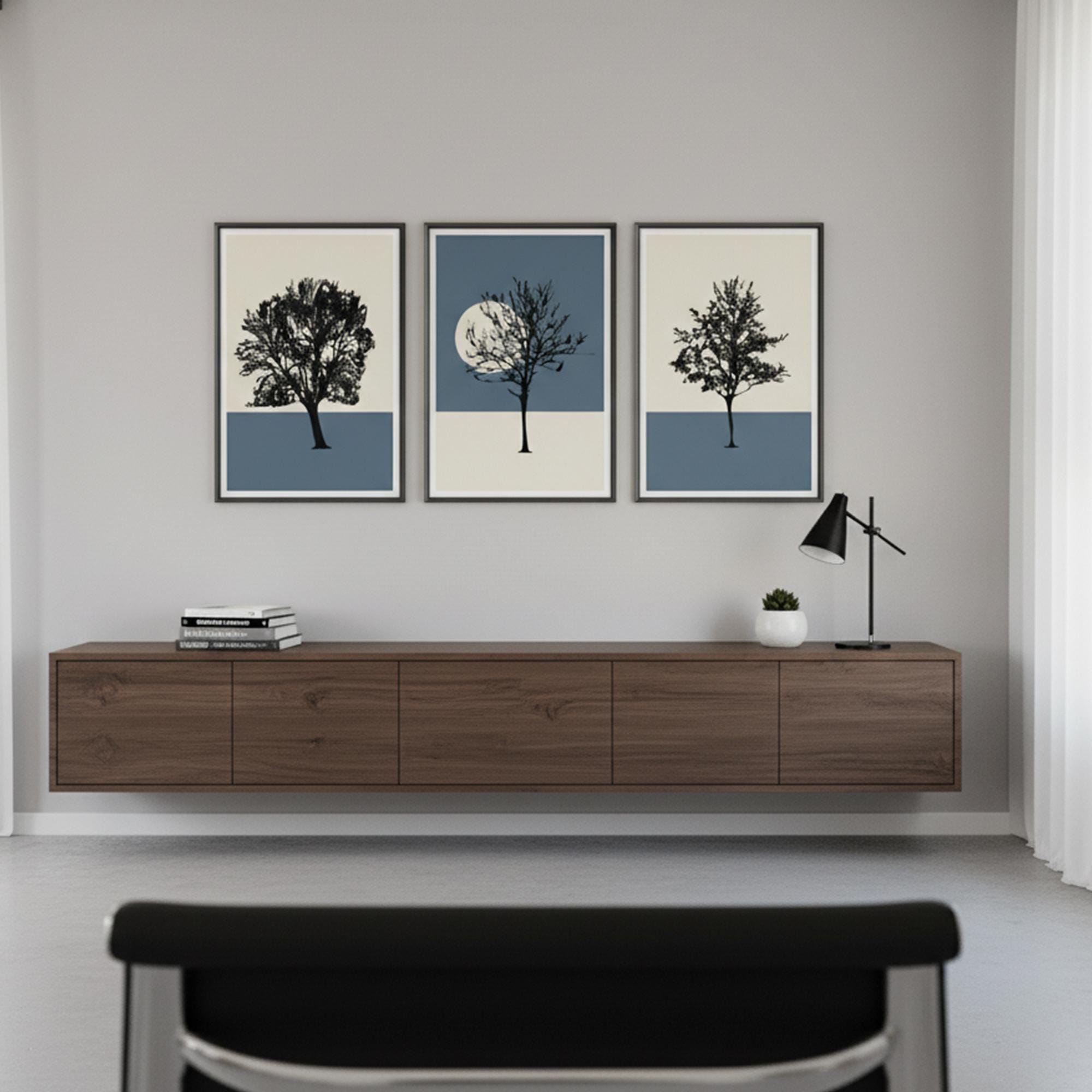 3 Piece Forest Wall Art Set – Minimalist Tree Silhouette MDF Panels – Modern Nature Home Decor