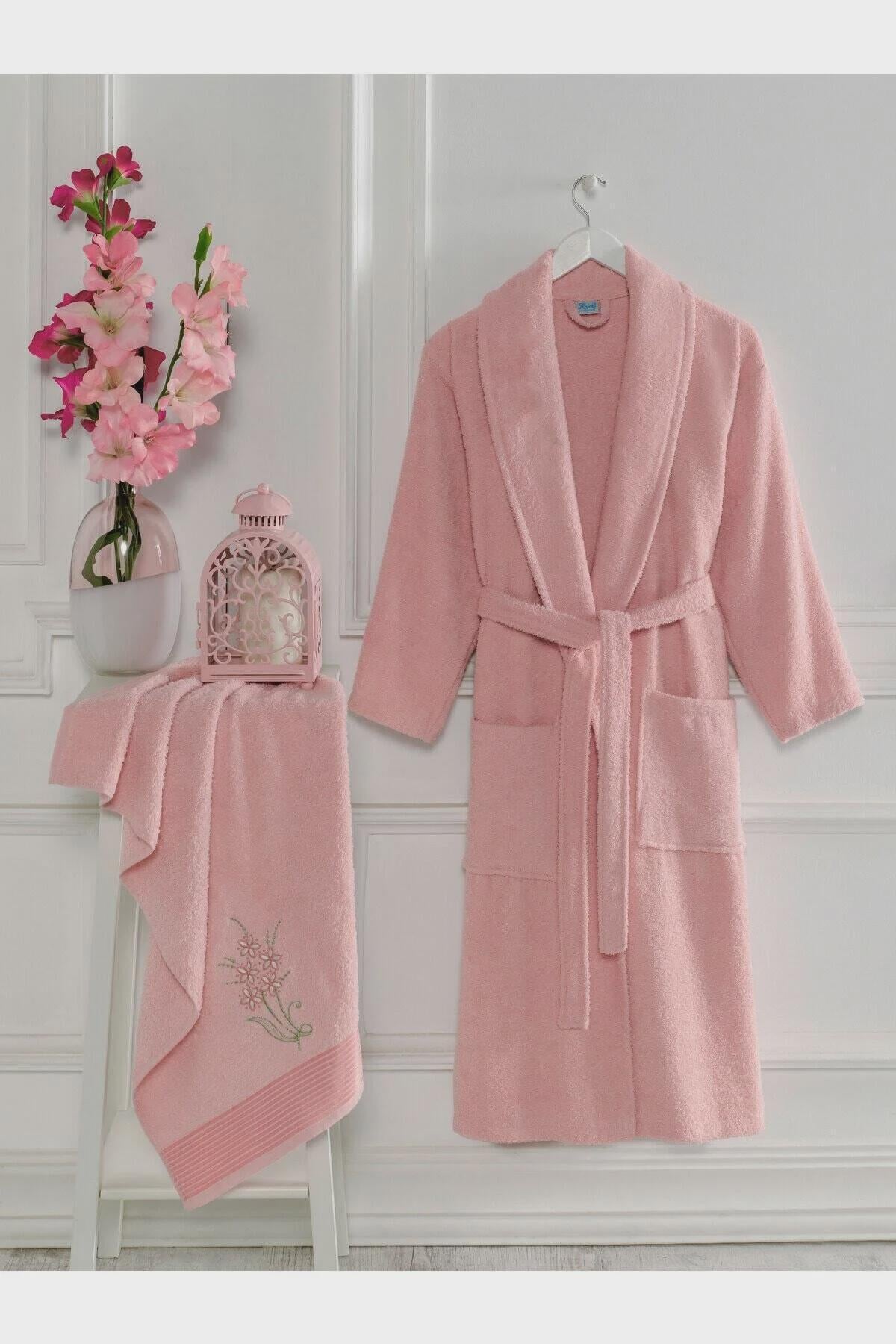 Unisex Bathrobe and Towel Set, 2-Piece Soft Cotton Bath Set, Spa Style Hooded Robe Matching Towel, Bathroom Gift for Him & Her