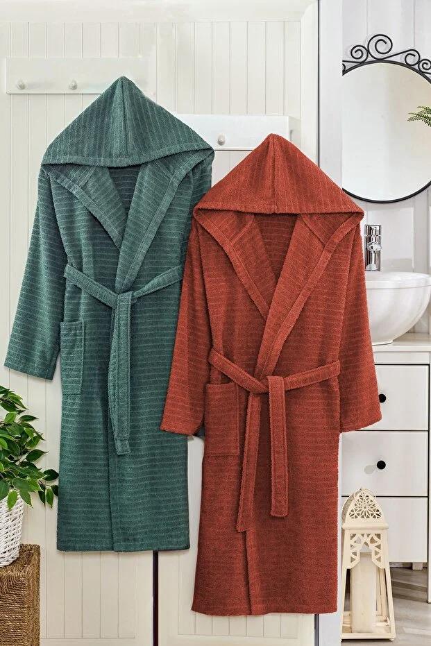 2-Piece Hooded Couple Bathrobe Set – Matching His and Her Robes, Soft Cotton Unisex Bathrobes, Perfect Wedding & Anniversary Gift