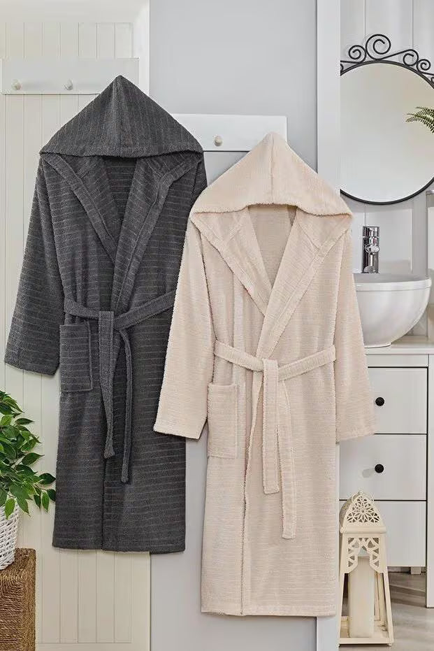 2-Piece Hooded Couple Bathrobe Set – Matching His and Her Robes, Soft Cotton Unisex Bathrobes, Perfect Wedding & Anniversary Gift