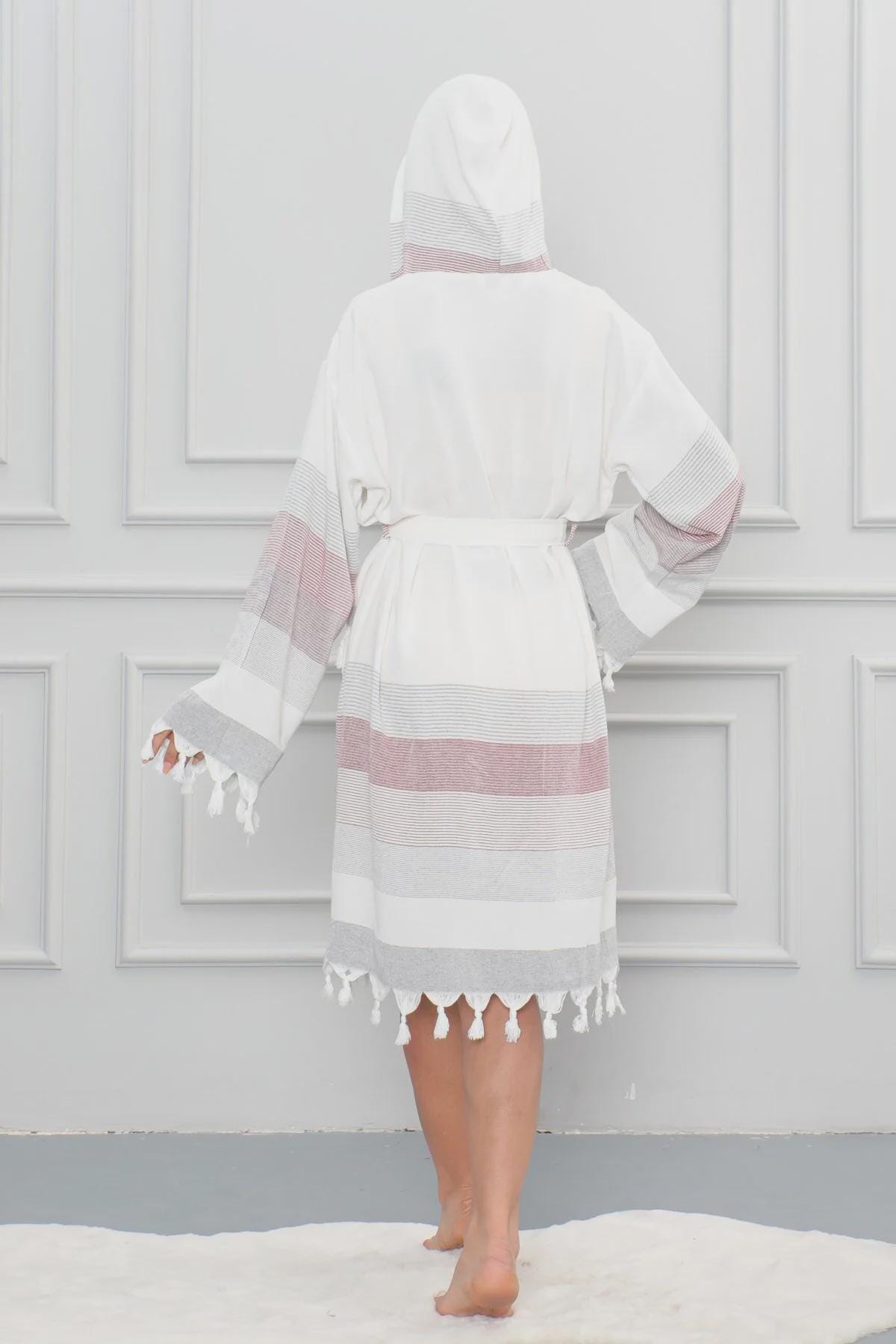 Turkish Peshtemal Bathrobe – Lightweight Cotton Summer Robe, Women & Unisex Kimono Style Bathrobe, Soft Hammam Towel Robe