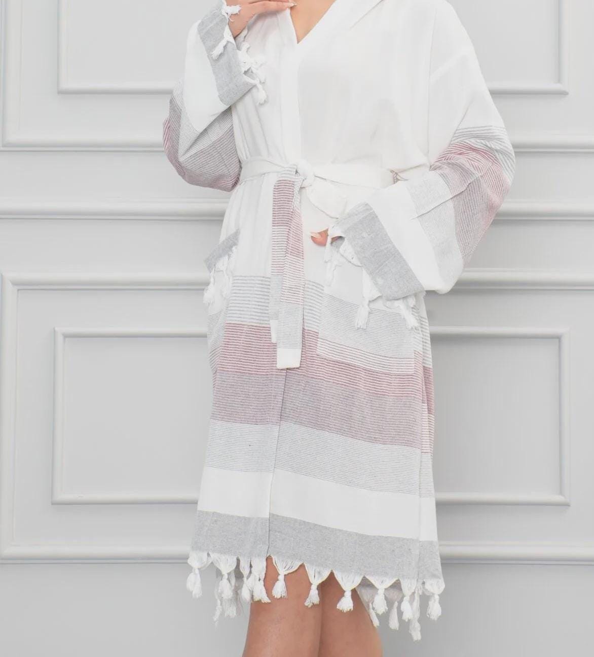 Turkish Peshtemal Bathrobe – Lightweight Cotton Summer Robe, Women & Unisex Kimono Style Bathrobe, Soft Hammam Towel Robe