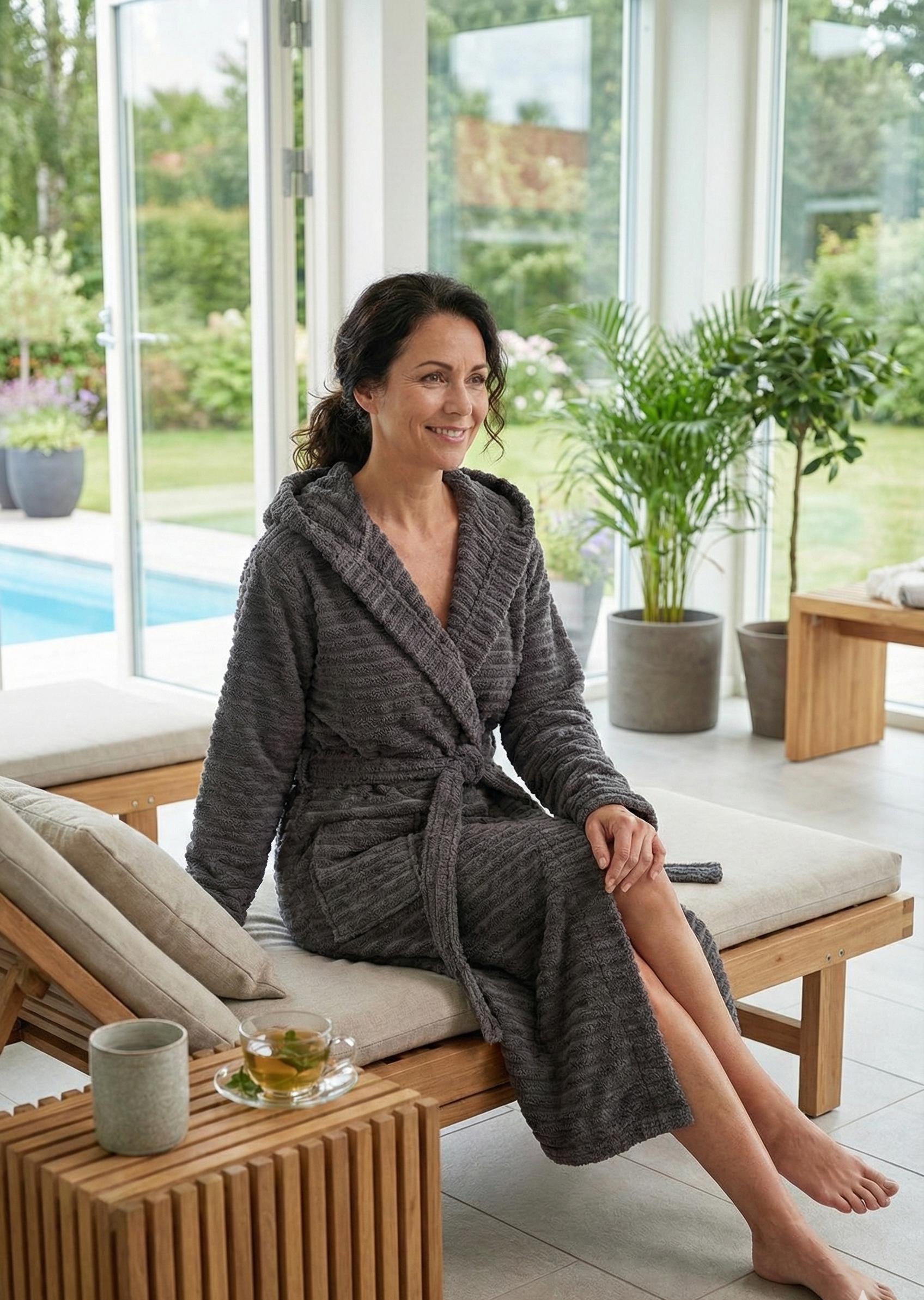 Anthracite Hooded Cotton Bathrobe – Soft Unisex Robe, Dark Grey Spa Bathrobe, Cozy Daily Use Robe, Lightweight Personalized Gift