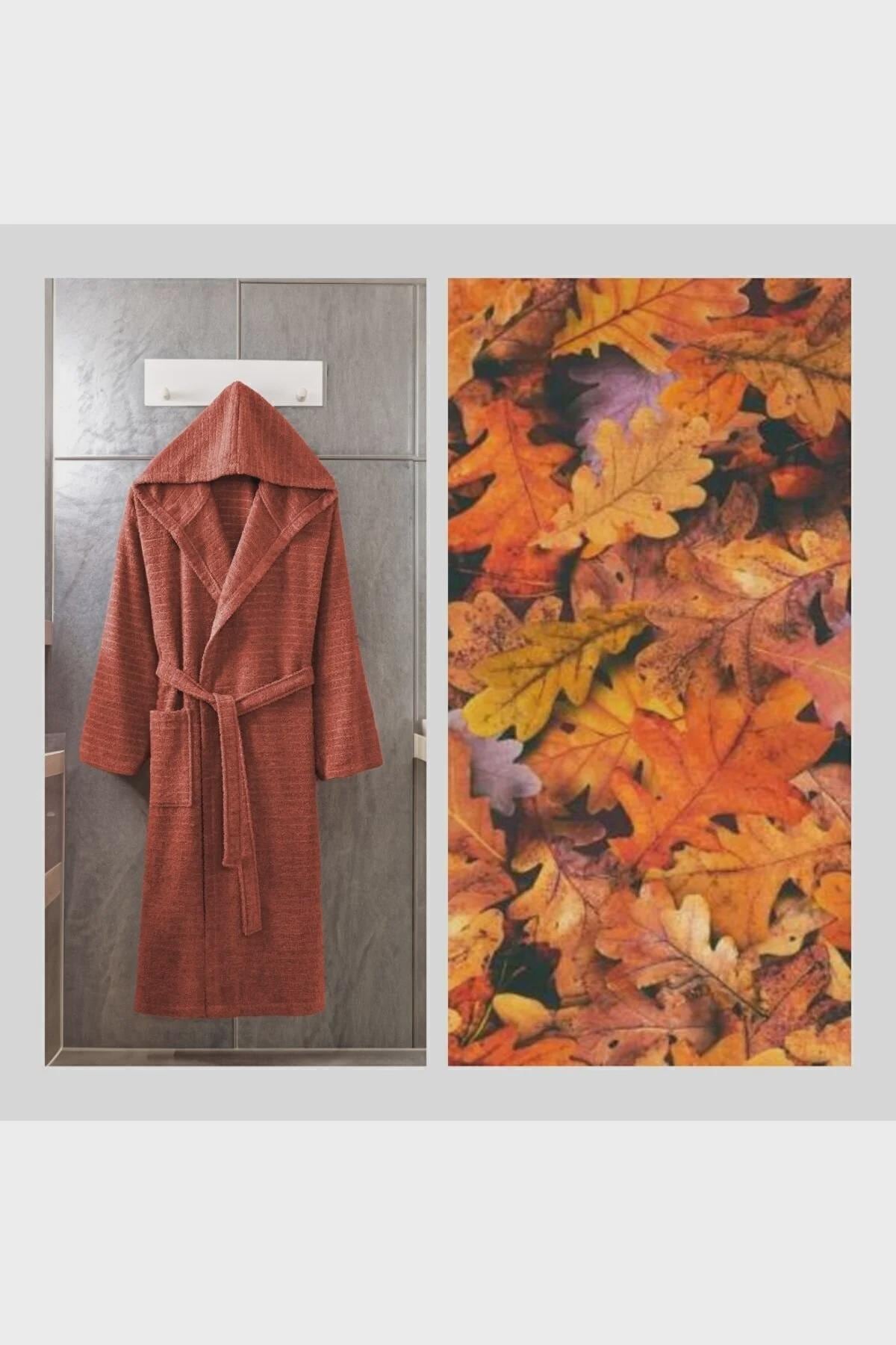 Terracotta Hooded Cotton Bathrobe – Soft Unisex Brick Color Robe, Cozy Daily Spa Bathrobe, Lightweight Personalized Gift