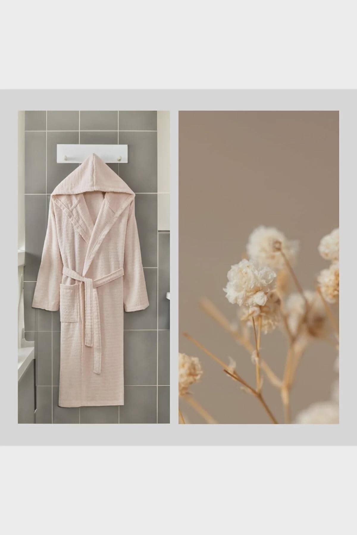 Beige Hooded Cotton Bathrobe – Soft Unisex Spa Robe, Cozy Lightweight Daily Bathrobe, Neutral Beige Home & Sauna Gift Robe