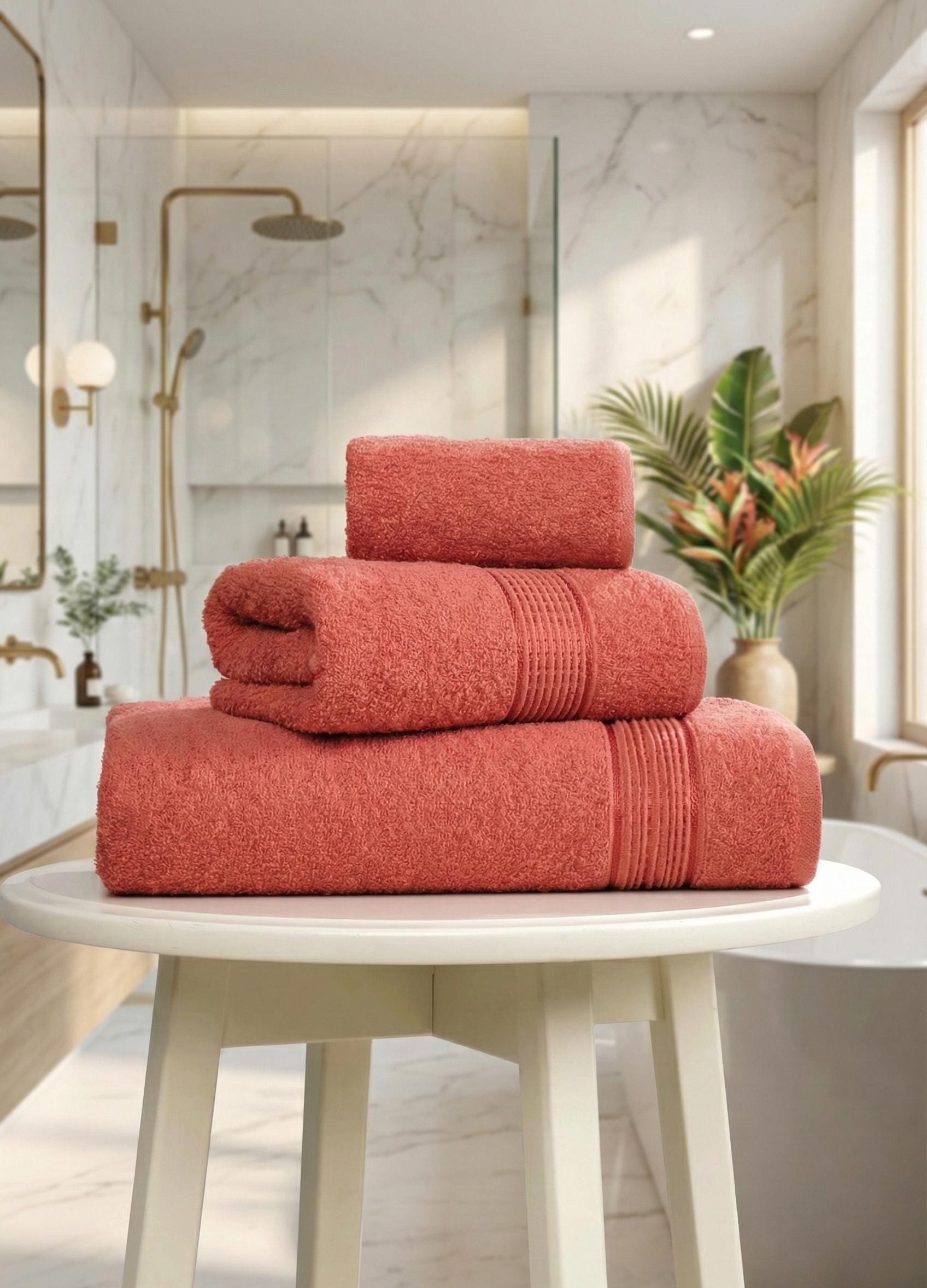 3-Piece Terracotta Towel Set – Soft Cotton Hand, Face & Bath Towels – Kiremit Bathroom Towel Bundle