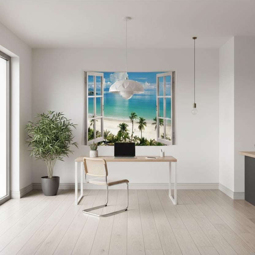 Beach Wall Tapestry with Palm Trees, Ocean and Cloud Art