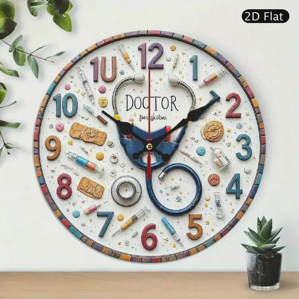 Doctor Wall Clock – Silent Non-Ticking Medical Office Clock, Wooden Stethoscope Clock, Clinic & Nurse Decor
