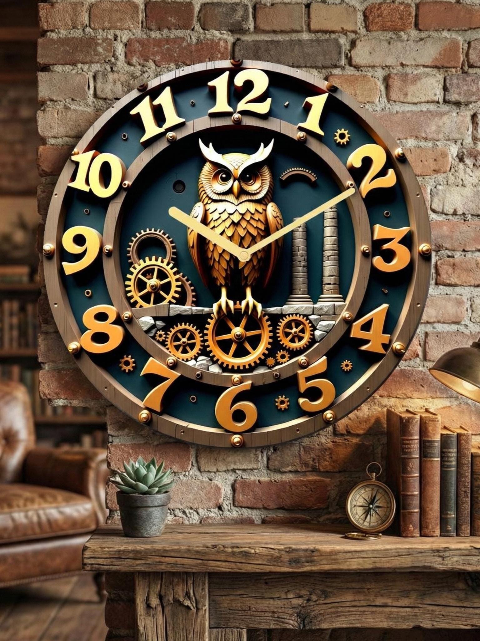 Eagle Wall Clock Black/Brown – 2D Printed Decorative Silent Wall Art for Home, Office & Rustic Decor