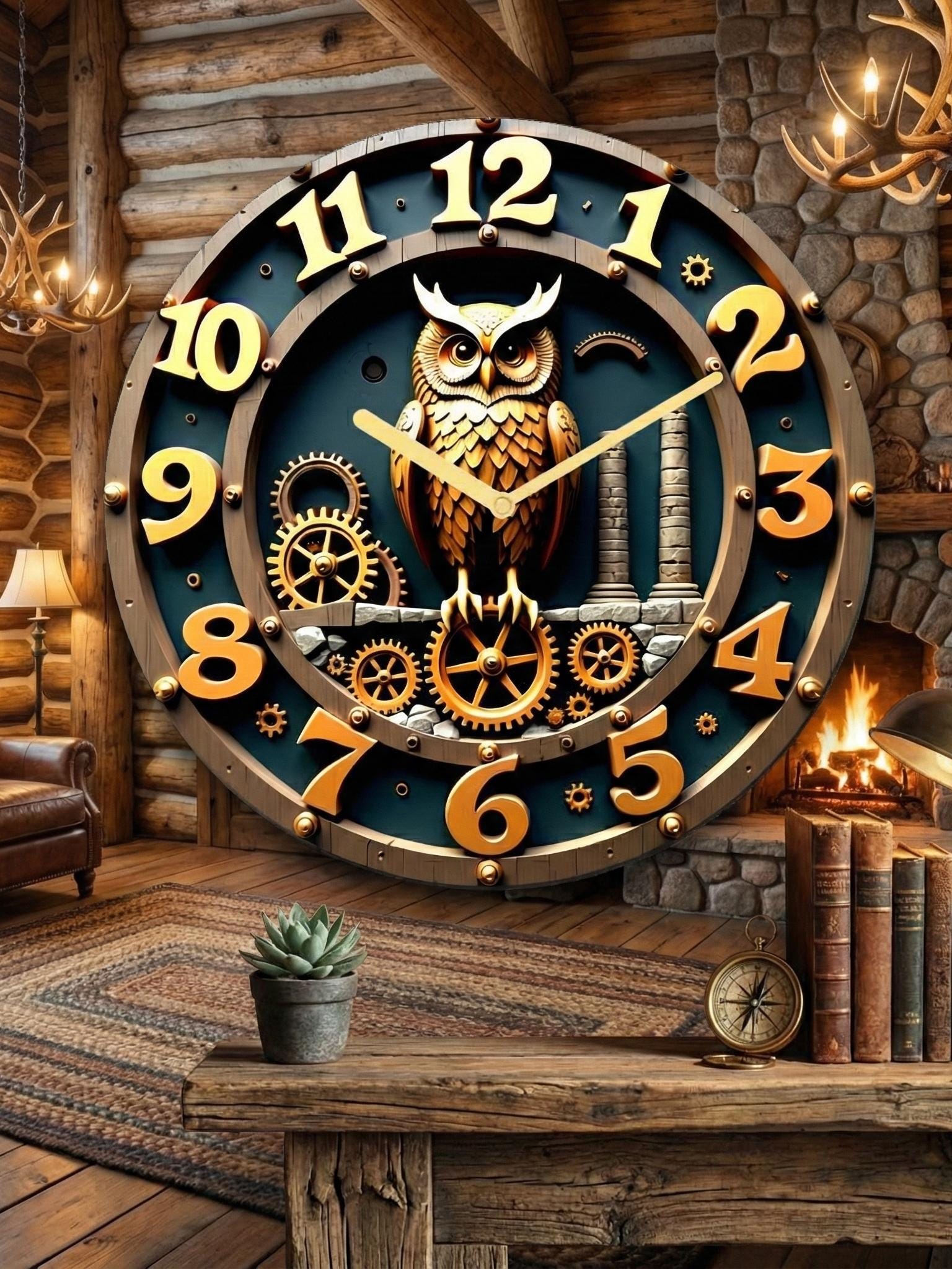 Eagle Wall Clock Black/Brown – 2D Printed Decorative Silent Wall Art for Home, Office & Rustic Decor