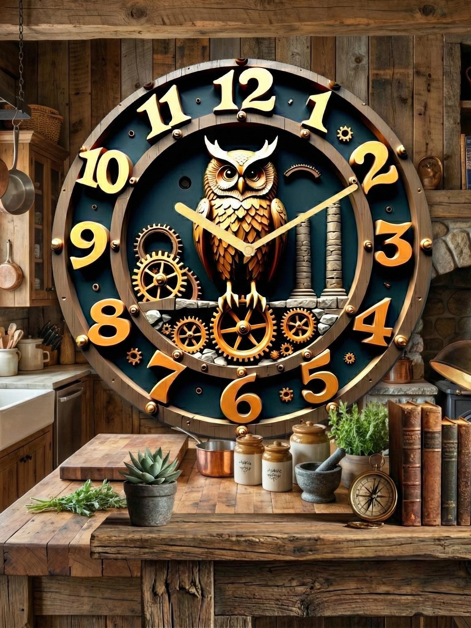 Eagle Wall Clock Black/Brown – 2D Printed Decorative Silent Wall Art for Home, Office & Rustic Decor