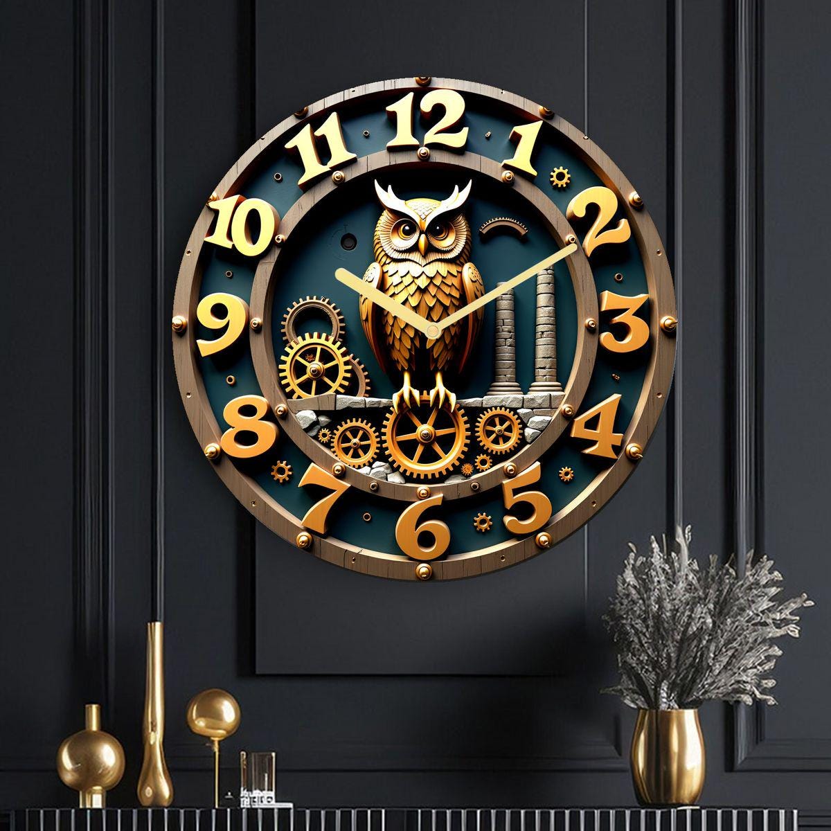 Eagle Wall Clock Black/Brown – 2D Printed Decorative Silent Wall Art for Home, Office & Rustic Decor