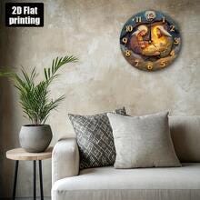 Christmas Scene Wall Clock – 2D Printed Silent Farmhouse Holiday Decor, Rustic Non-Ticking Round Clock