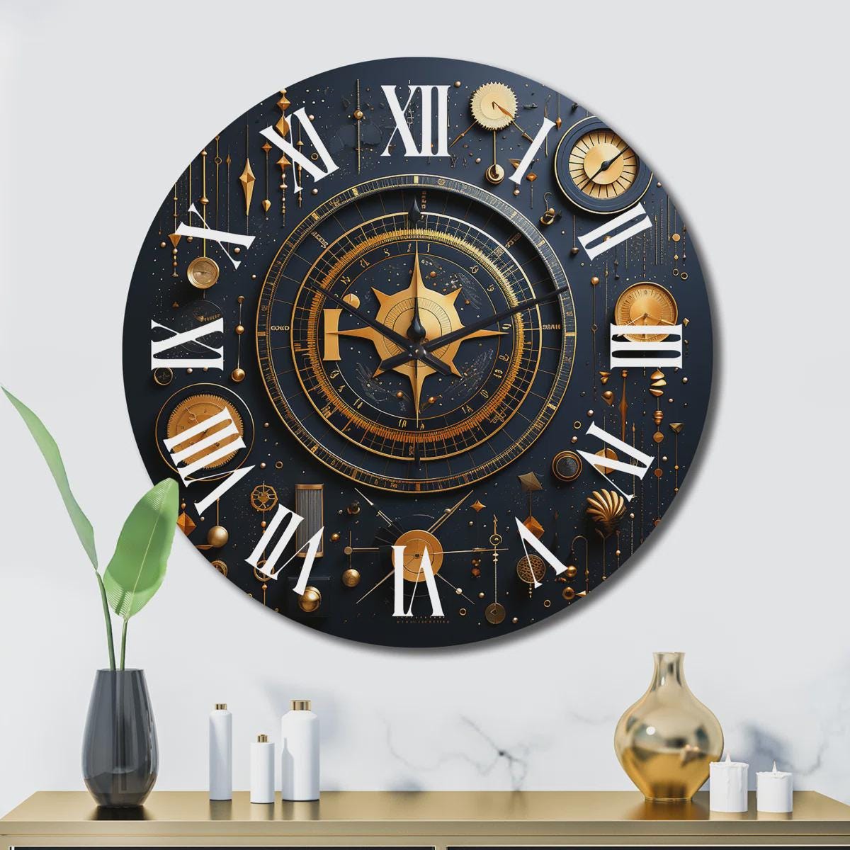 Rustic Wall Clock Decor - Wooden Wall Clock with Shelf, Modern MDF Wall - Western Home Decor Housewarming Gift