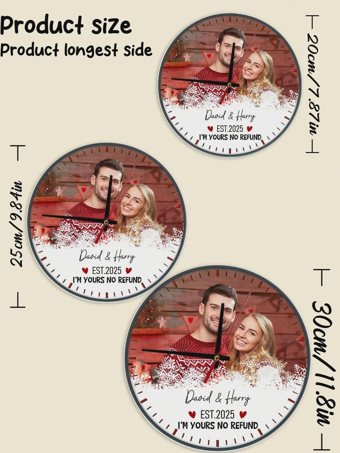 Personalized Photo Clock With Custom Name - Romantic Couple Wall Decor Gift - Unique Love Ornament For Christmas, Rustic Wall Clock Decor