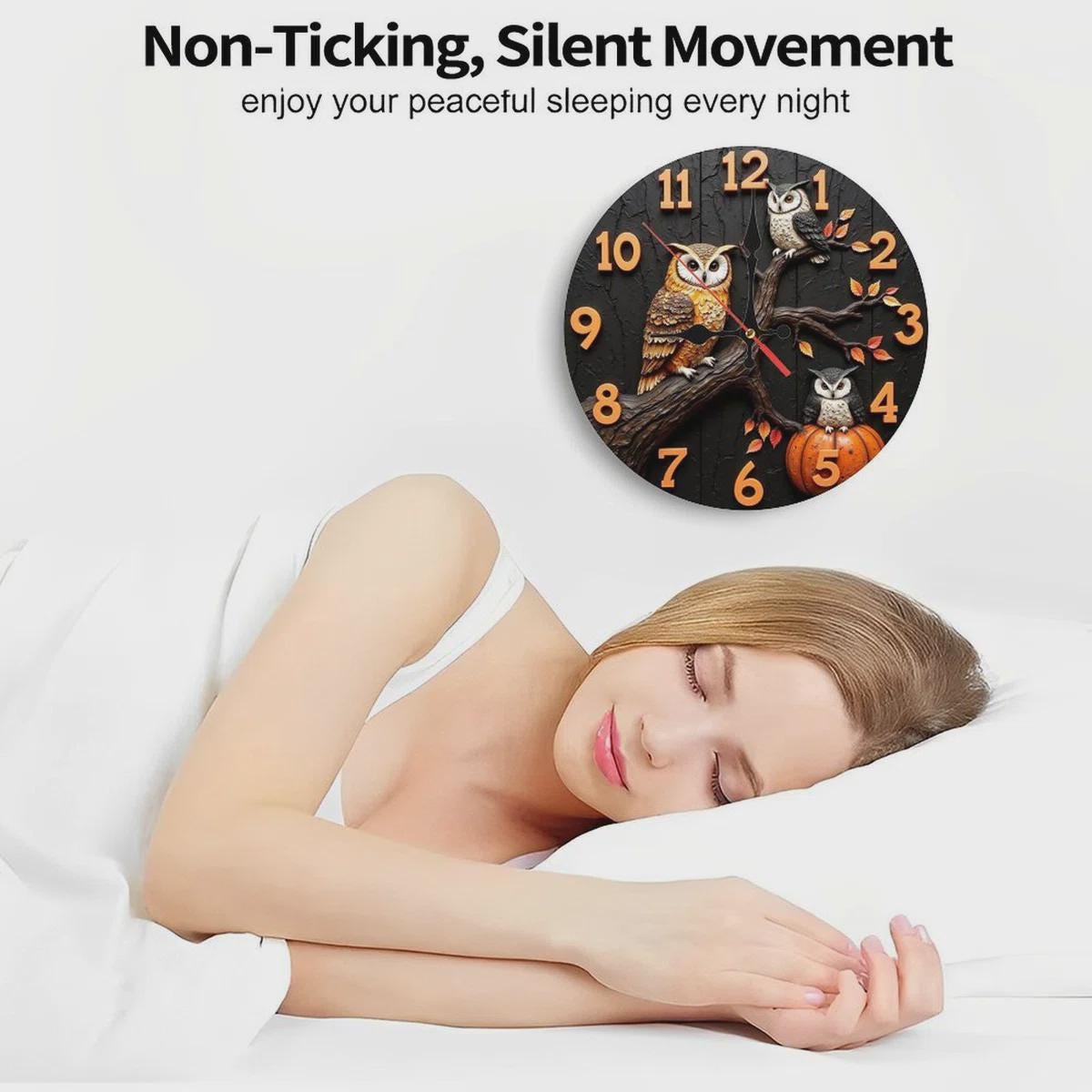 Rustic Wall Clock Decor With Owls and Autumn Leaves - Fall Farmhouse Pumpkin Wall Clock - Country Style Home Decor for Cozy Living Spaces