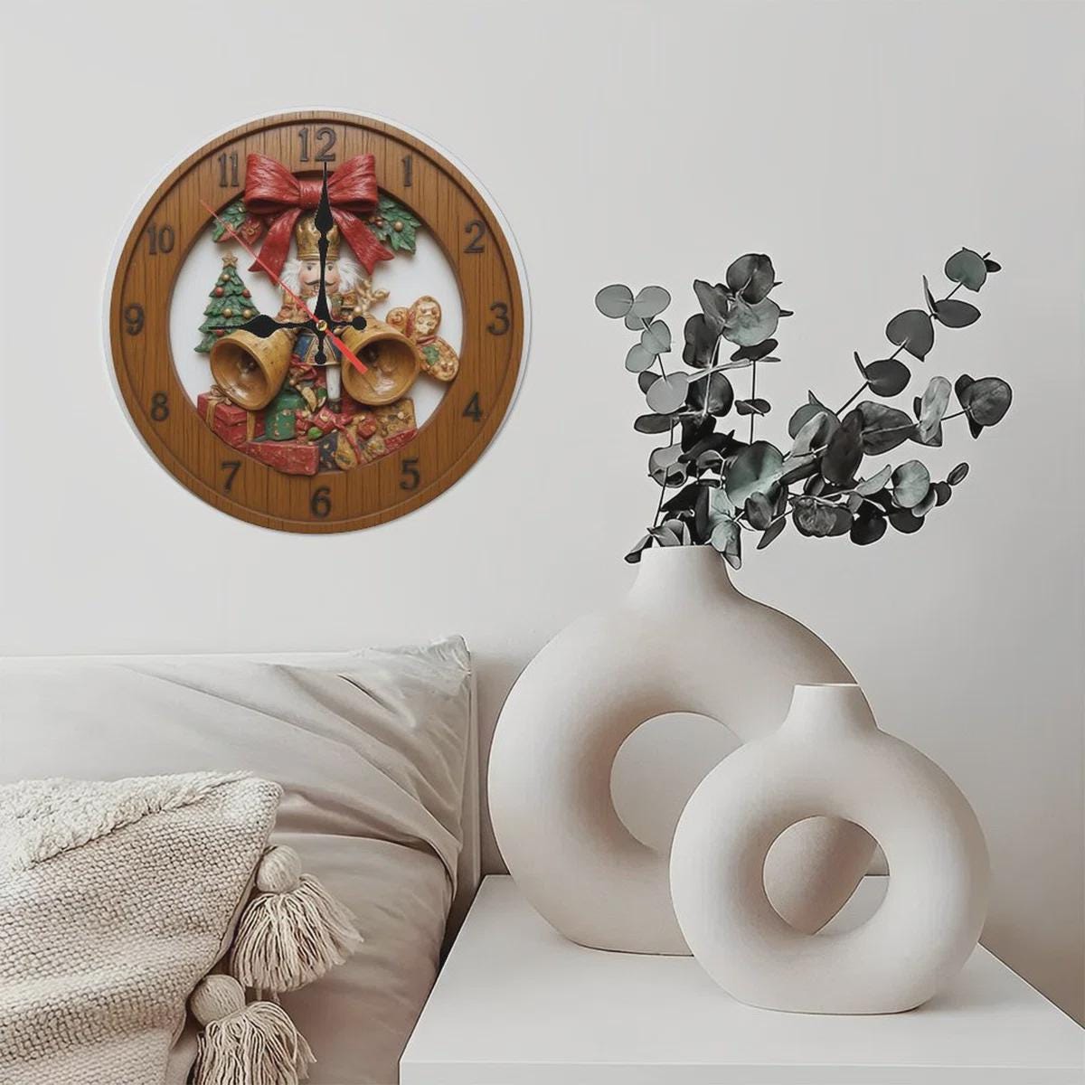 Nutcracker Wall Clock with 3D Effect, Festive Holiday Decor, Silent Toy Soldier Timepiece, Xmas Gift