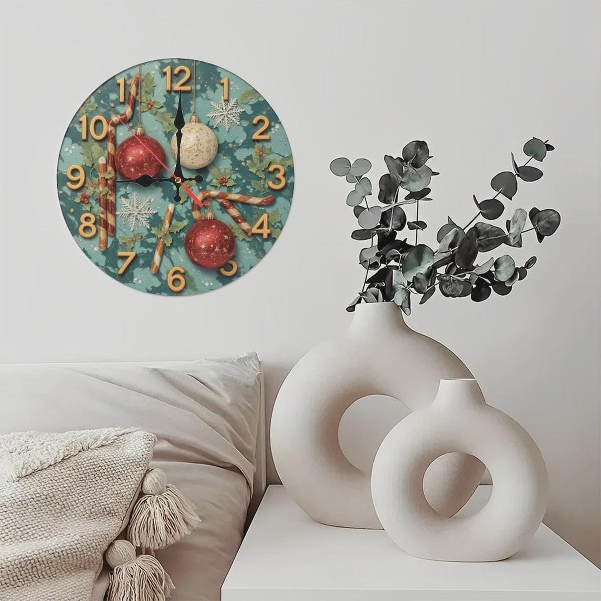 Christmas Clock with Big Numbers, Holiday Wall Decor, Silent Timepiece, Festive Xmas Art, New Year Gift