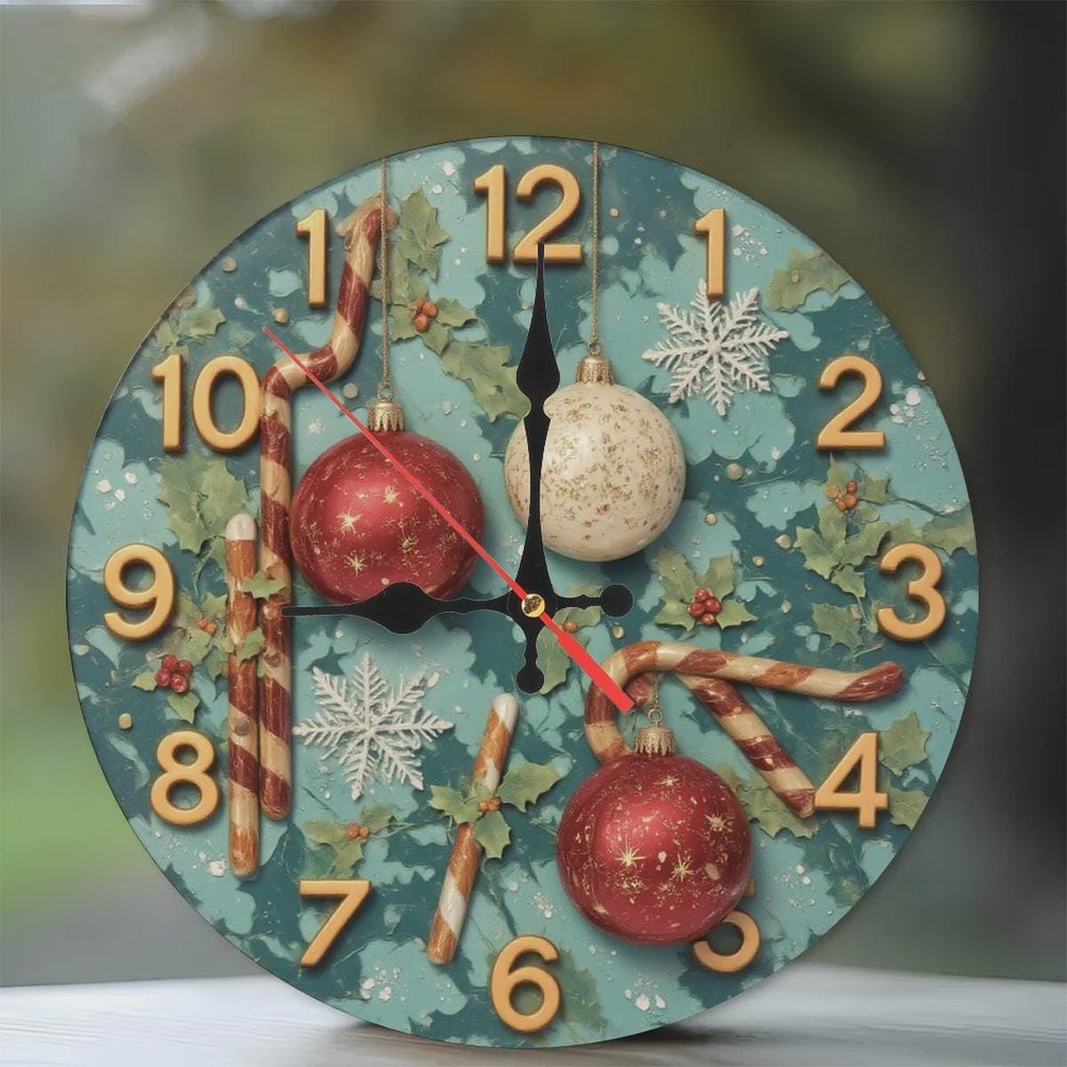 Christmas Clock with Big Numbers, Holiday Wall Decor, Silent Timepiece, Festive Xmas Art, New Year Gift