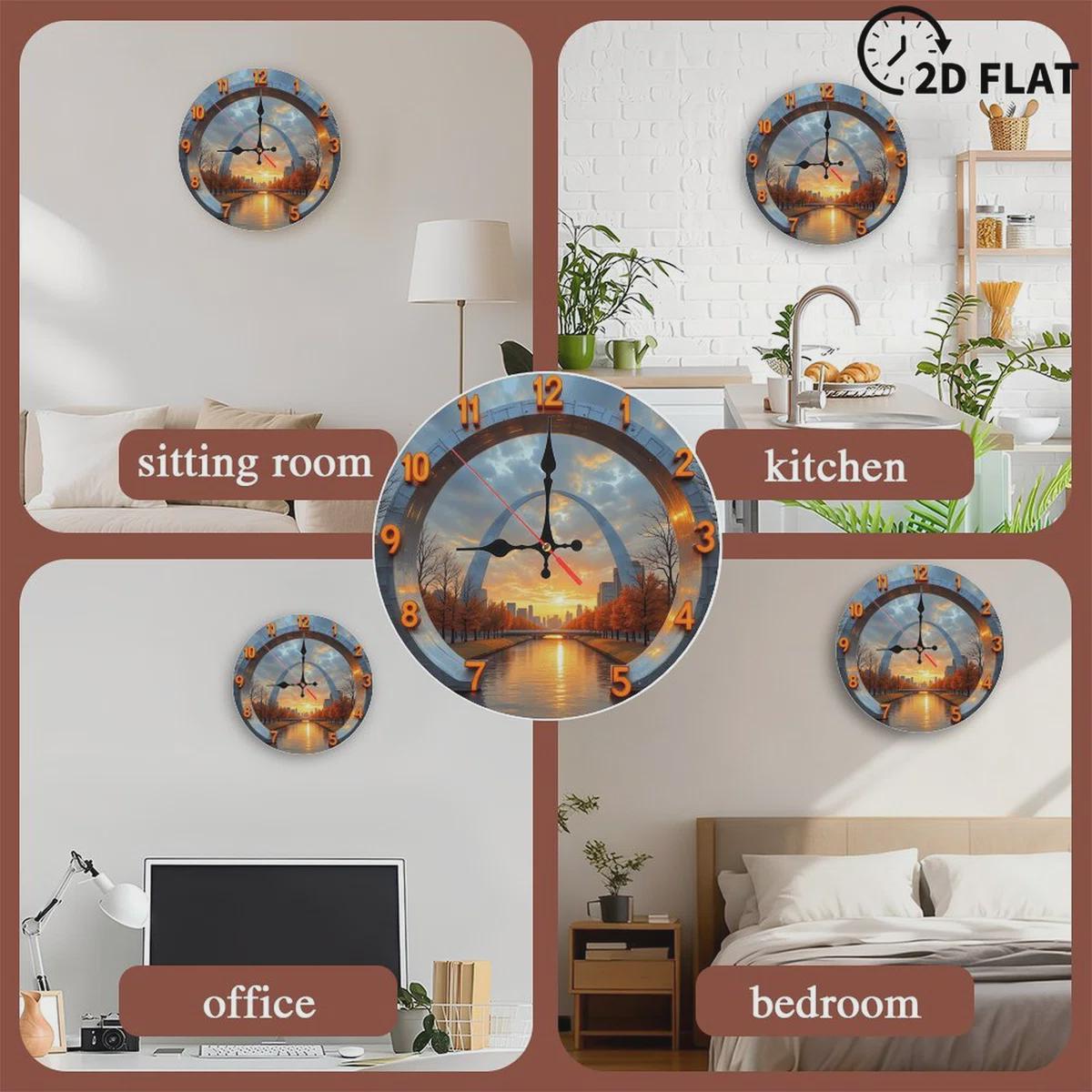 St Louis Gateway Arch Clock at Sunset, Missouri Cityscape Art, Silent Travel Souvenir, Landscape Timepiece, Moving Away Gift