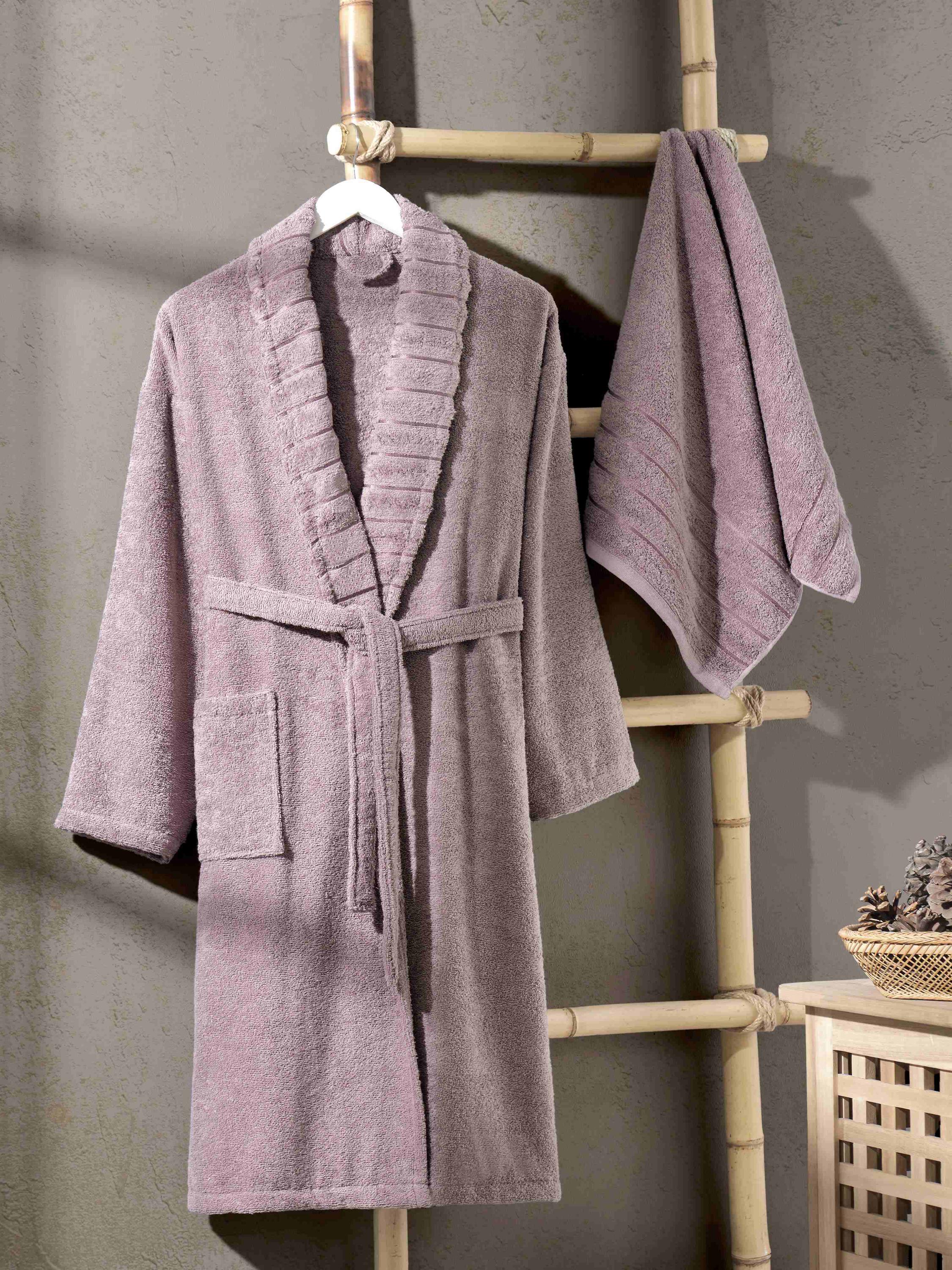 Plum Carla Hooded Bathrobe with Towel – Soft Cotton Unisex Robe, Included Matching Towel, Cozy Daily Spa Bathrobe Gift