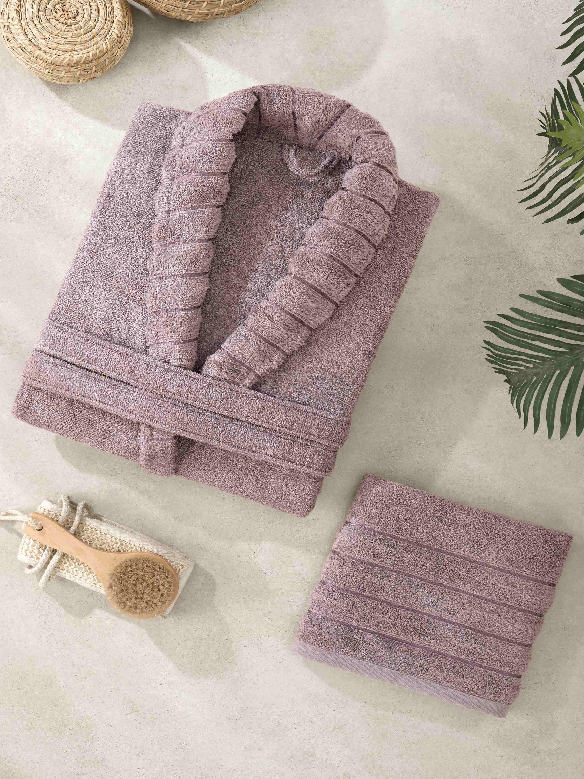 Plum Carla Hooded Bathrobe with Towel – Soft Cotton Unisex Robe, Included Matching Towel, Cozy Daily Spa Bathrobe Gift