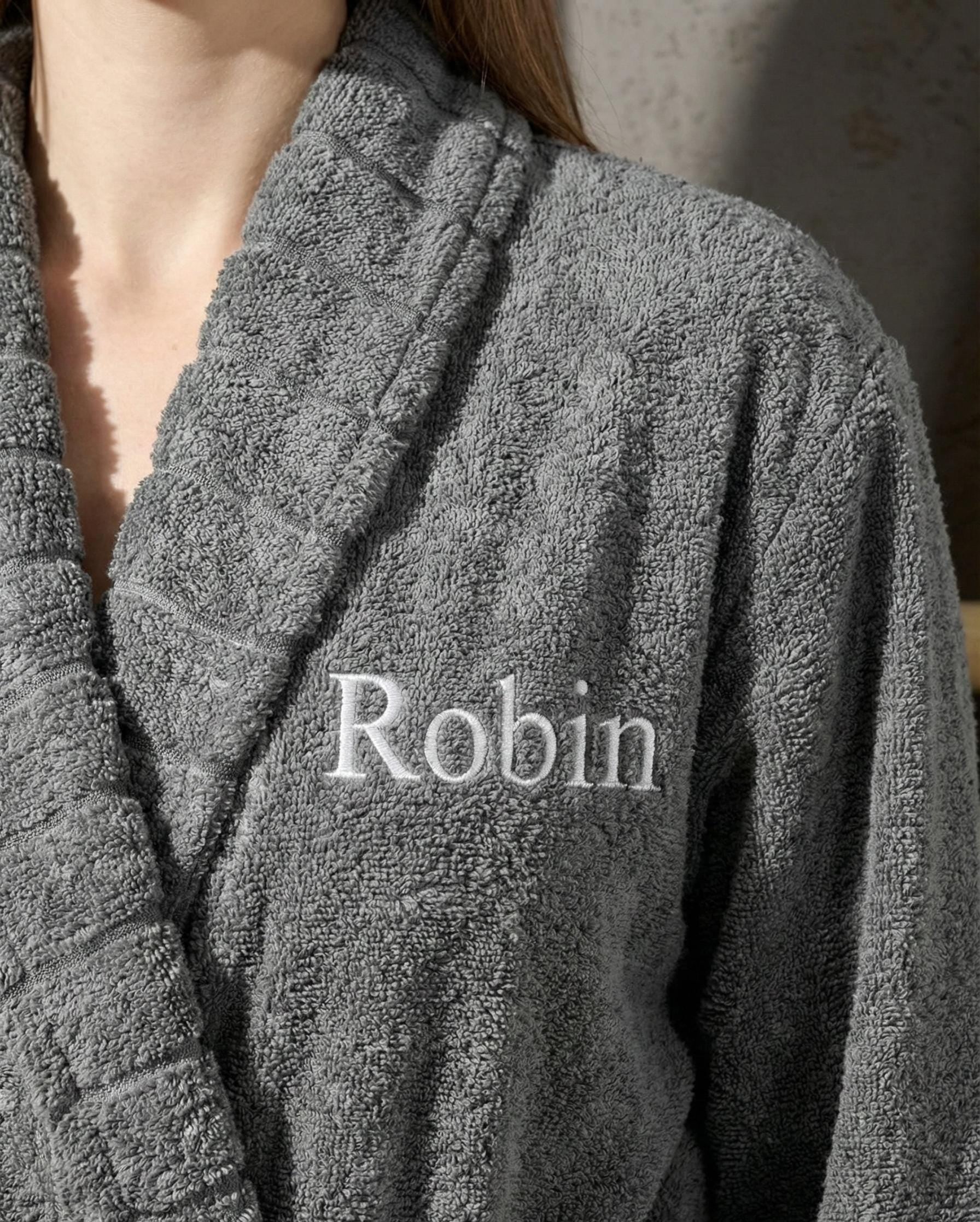 Anthracite Carla Hooded Bathrobe with Towel – Soft Cotton Unisex Robe, Dark Grey Spa Bathrobe Set, Cozy Daily Shower & Home Gift