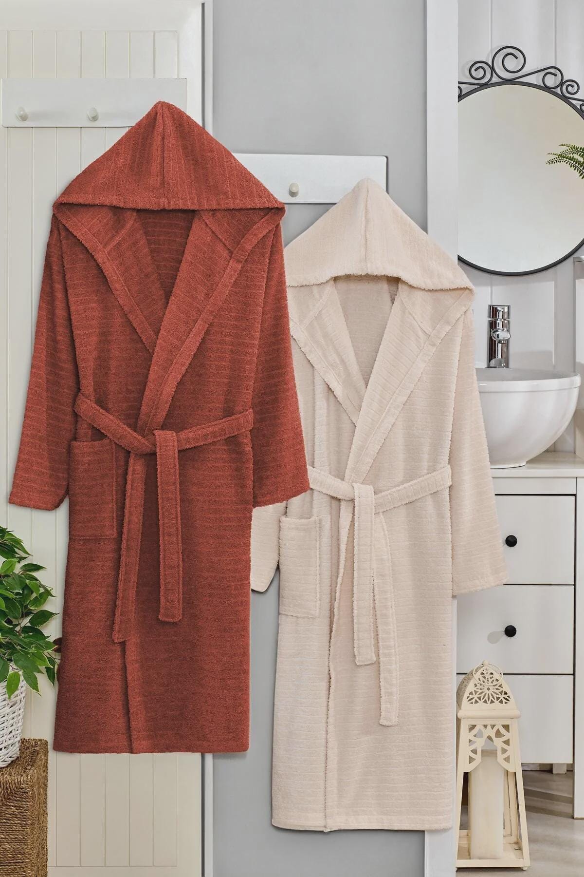 2-Piece Hooded Couple Bathrobe Set – Matching His and Her Robes, Soft Cotton Unisex Bathrobes, Perfect Wedding & Anniversary Gift
