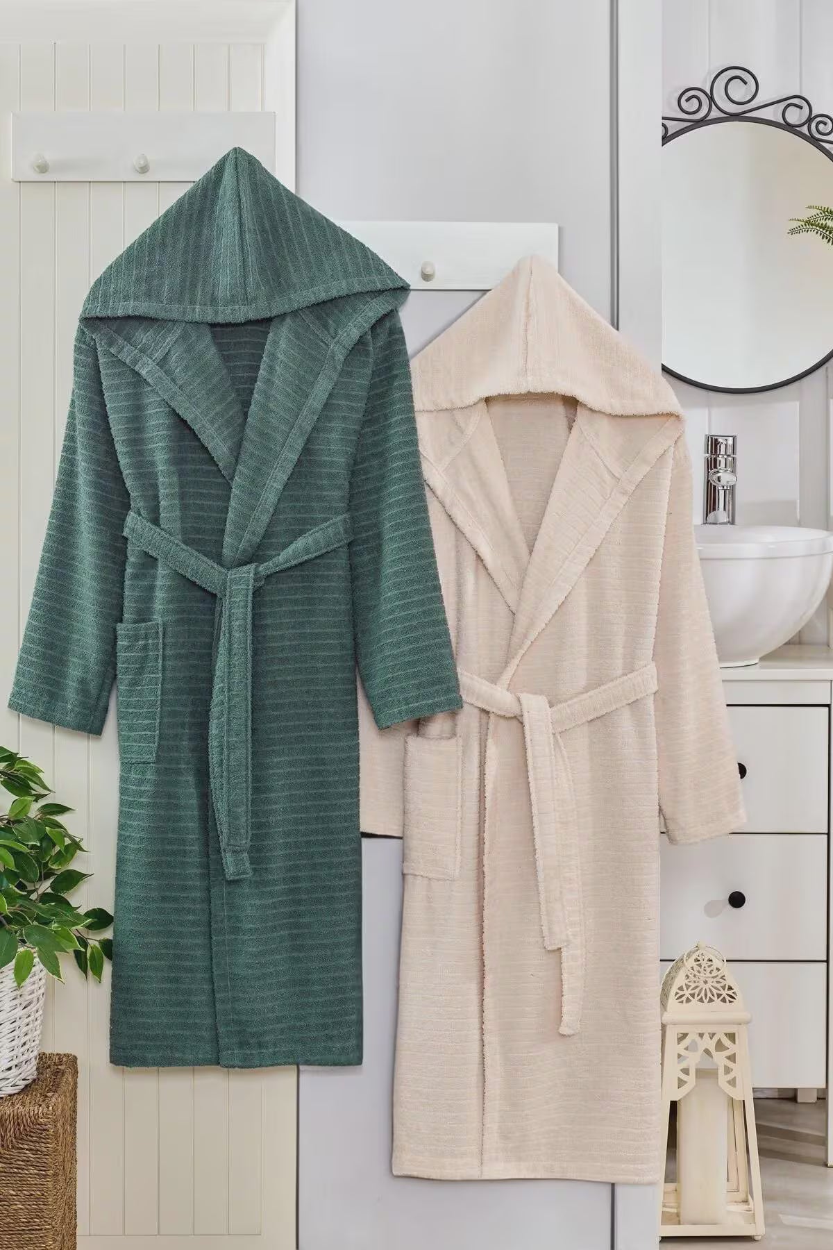 2-Piece Hooded Couple Bathrobe Set – Matching His and Her Robes, Soft Cotton Unisex Bathrobes, Perfect Wedding & Anniversary Gift