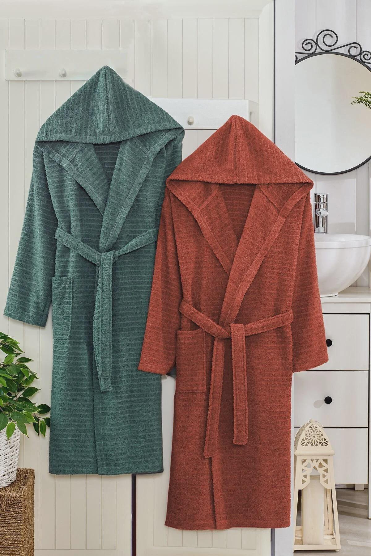 2-Piece Hooded Couple Bathrobe Set – Matching His and Her Robes, Soft Cotton Unisex Bathrobes, Perfect Wedding & Anniversary Gift