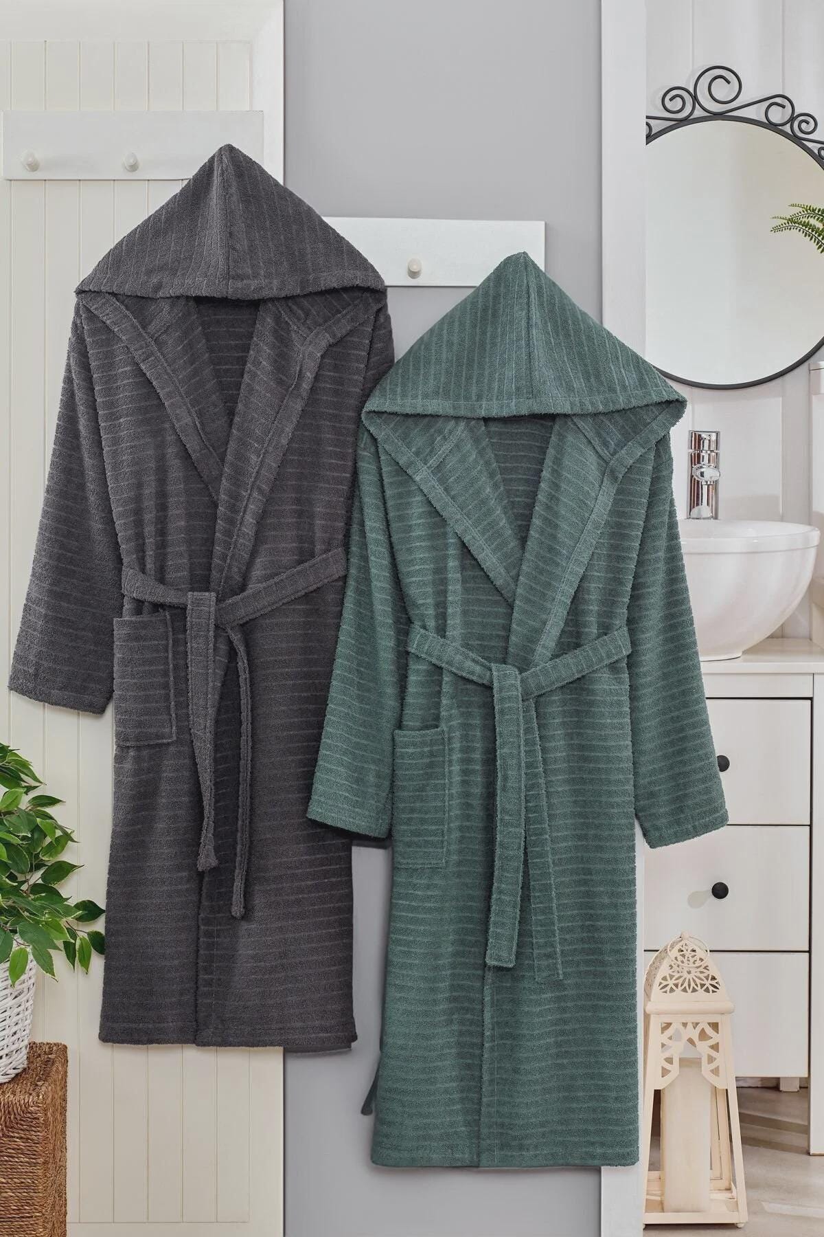 2-Piece Hooded Couple Bathrobe Set – Matching His and Her Robes, Soft Cotton Unisex Bathrobes, Perfect Wedding & Anniversary Gift