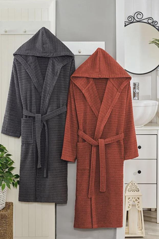 2-Piece Hooded Couple Bathrobe Set – Matching His and Her Robes, Soft Cotton Unisex Bathrobes, Perfect Wedding & Anniversary Gift