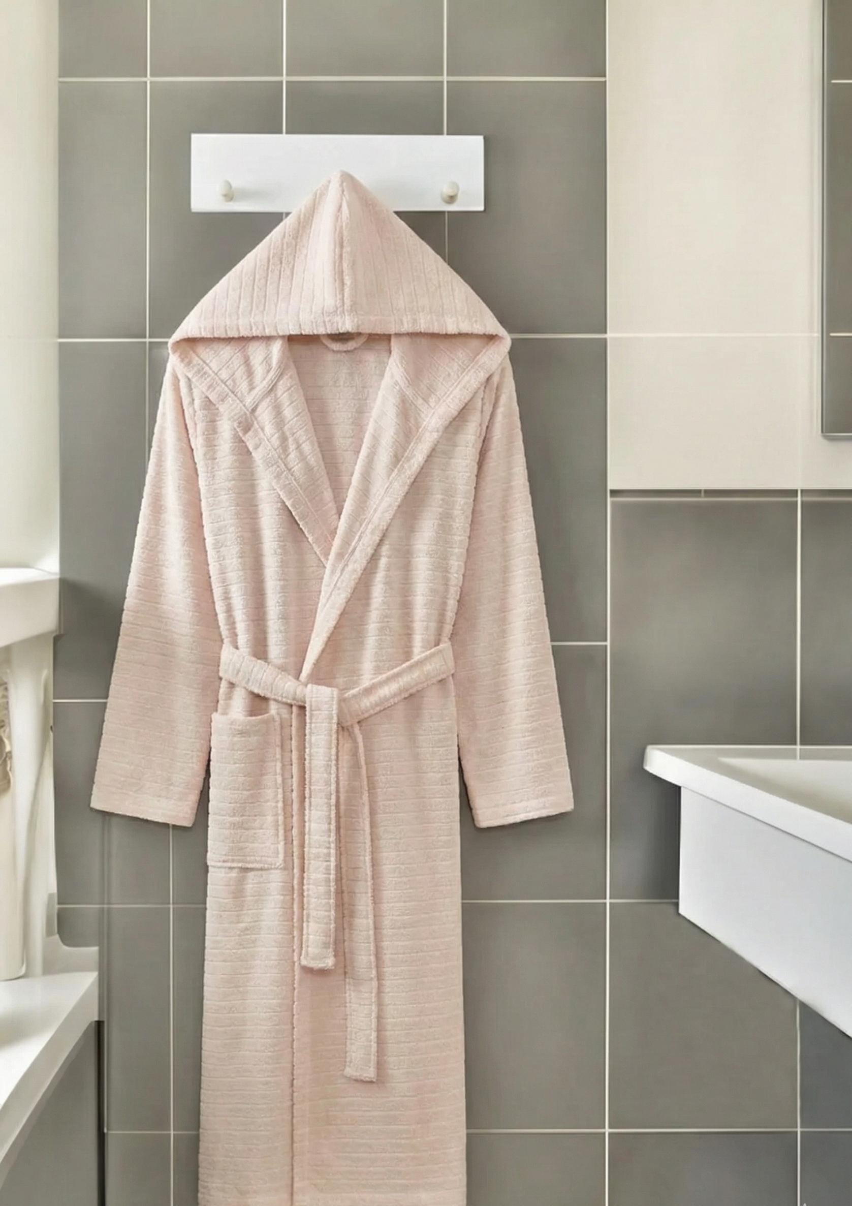 Beige Hooded Cotton Bathrobe – Soft Unisex Spa Robe, Cozy Lightweight Daily Bathrobe, Neutral Beige Home & Sauna Gift Robe