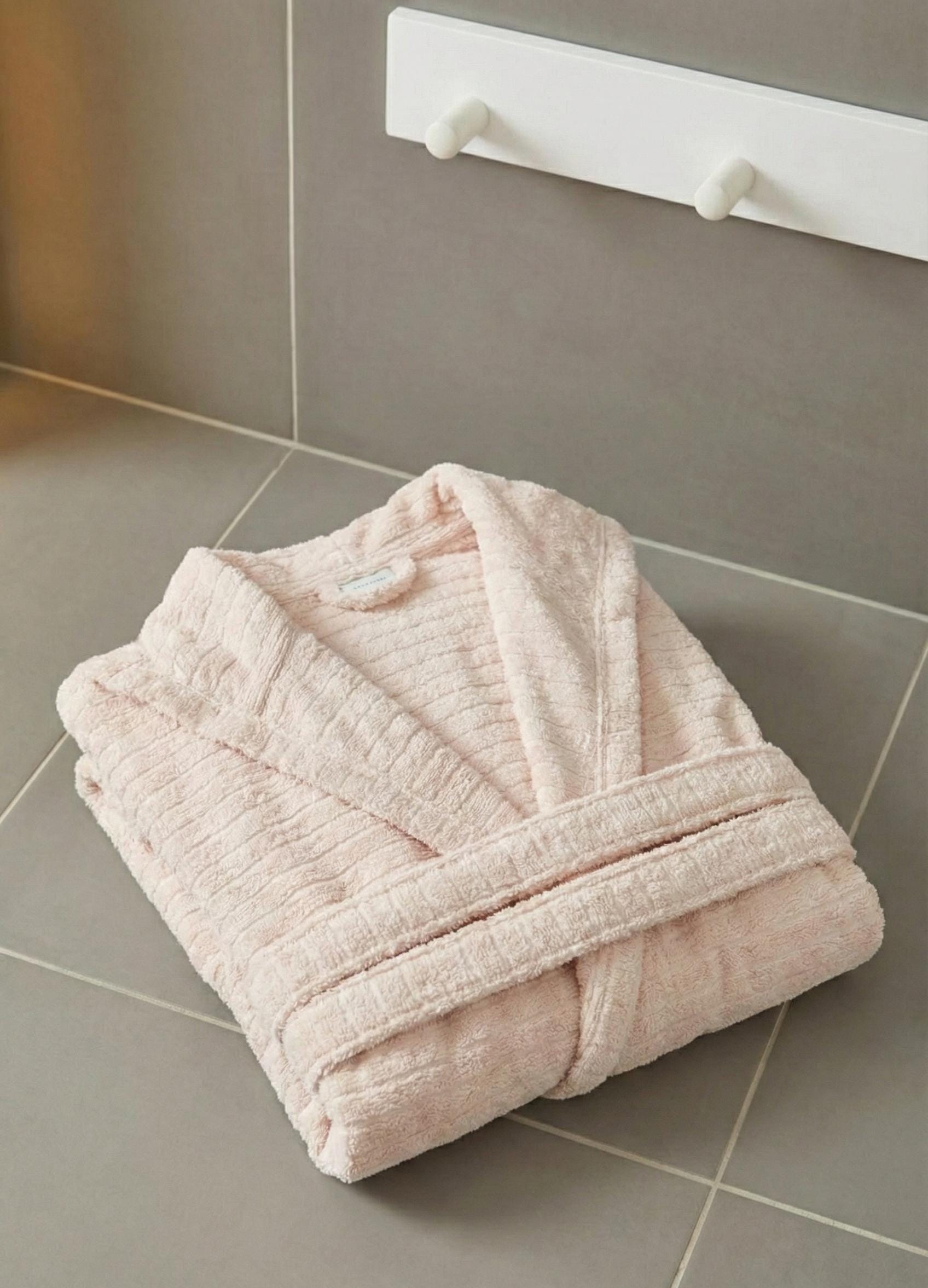 Beige Hooded Cotton Bathrobe – Soft Unisex Spa Robe, Cozy Lightweight Daily Bathrobe, Neutral Beige Home & Sauna Gift Robe