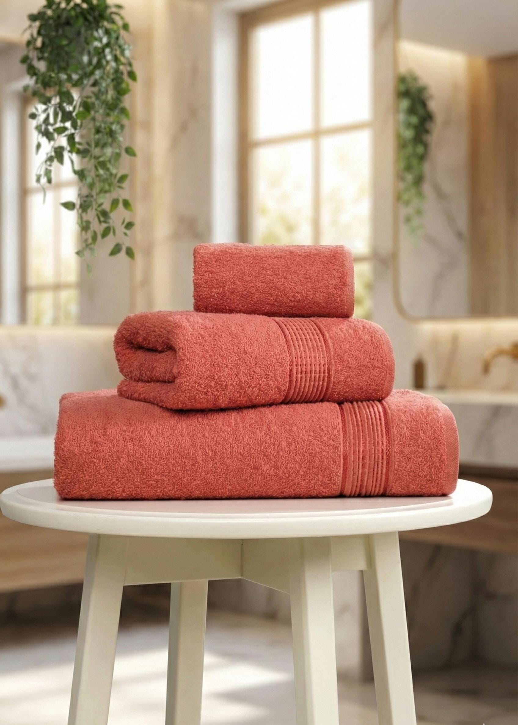 3-Piece Terracotta Towel Set – Soft Cotton Hand, Face & Bath Towels – Kiremit Bathroom Towel Bundle