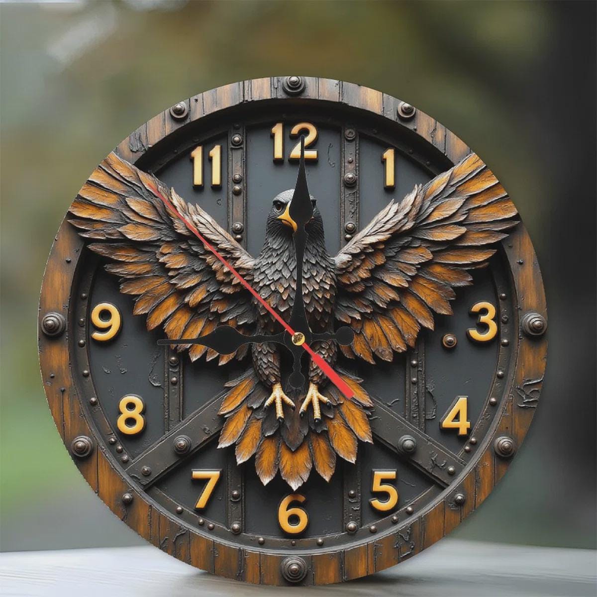 Eagle Wall Clock – 2D Printed Silent Decorative Wall Art for Home, Office, Cabin & Nature-Themed Decor