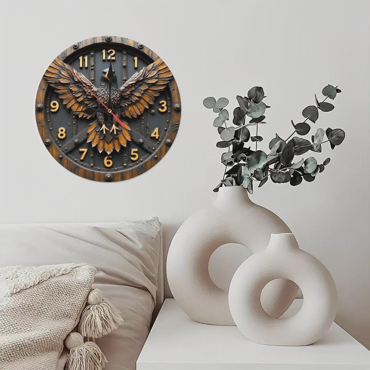 Eagle Wall Clock – 2D Printed Silent Decorative Wall Art for Home, Office, Cabin & Nature-Themed Decor