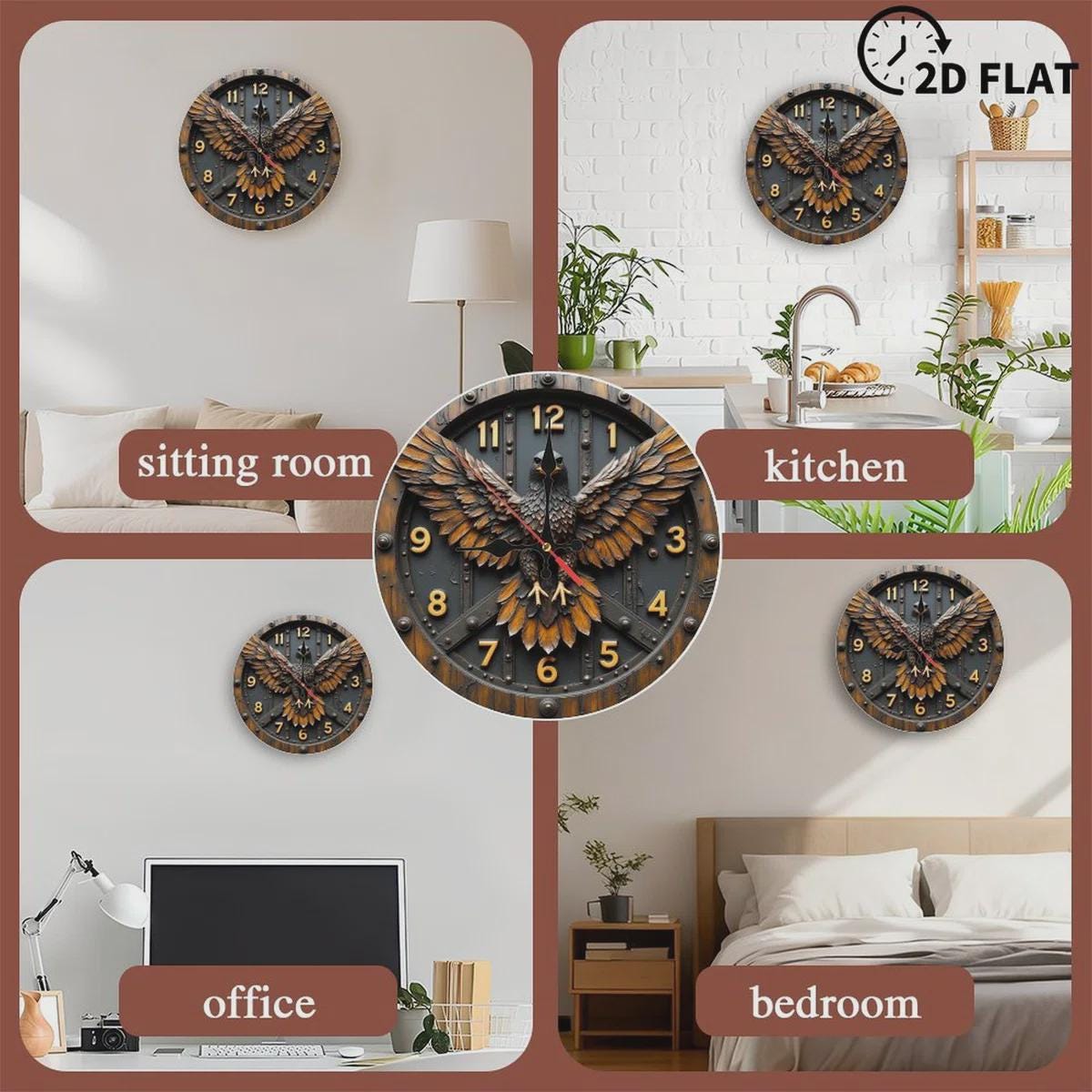 Eagle Wall Clock – 2D Printed Silent Decorative Wall Art for Home, Office, Cabin & Nature-Themed Decor