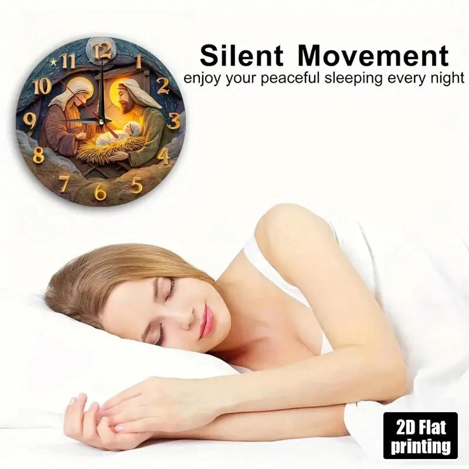 Christmas Scene Wall Clock – 2D Printed Silent Farmhouse Holiday Decor, Rustic Non-Ticking Round Clock