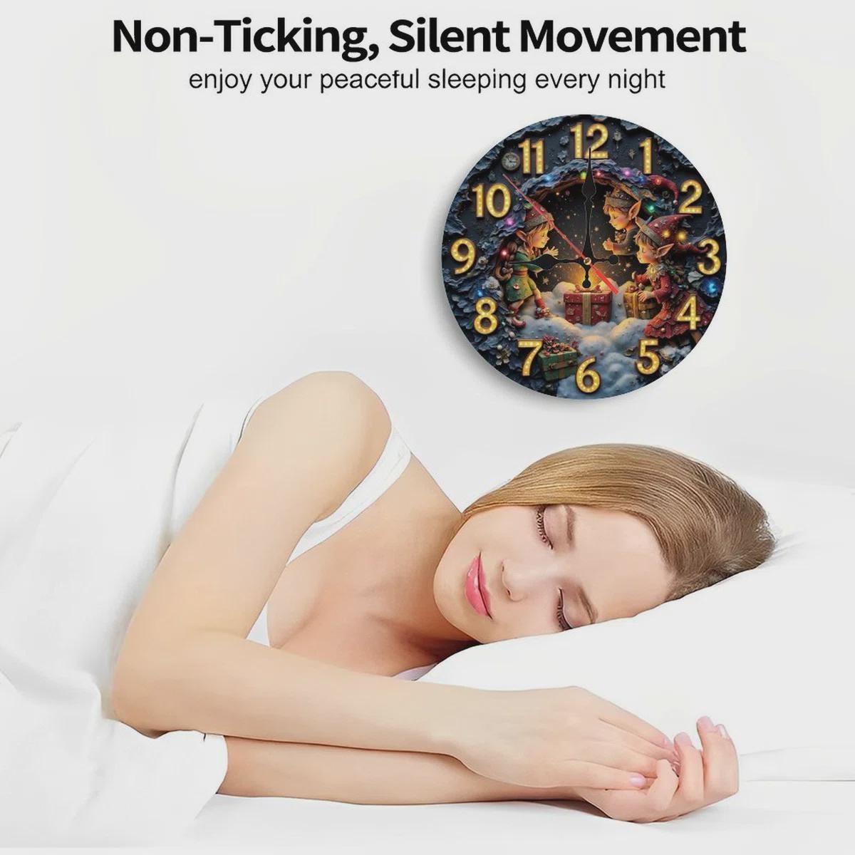 Christmas Clock With Elves & Gifts – Silent 2D Printed Festive Round Wall Art for Holiday Home Decor
