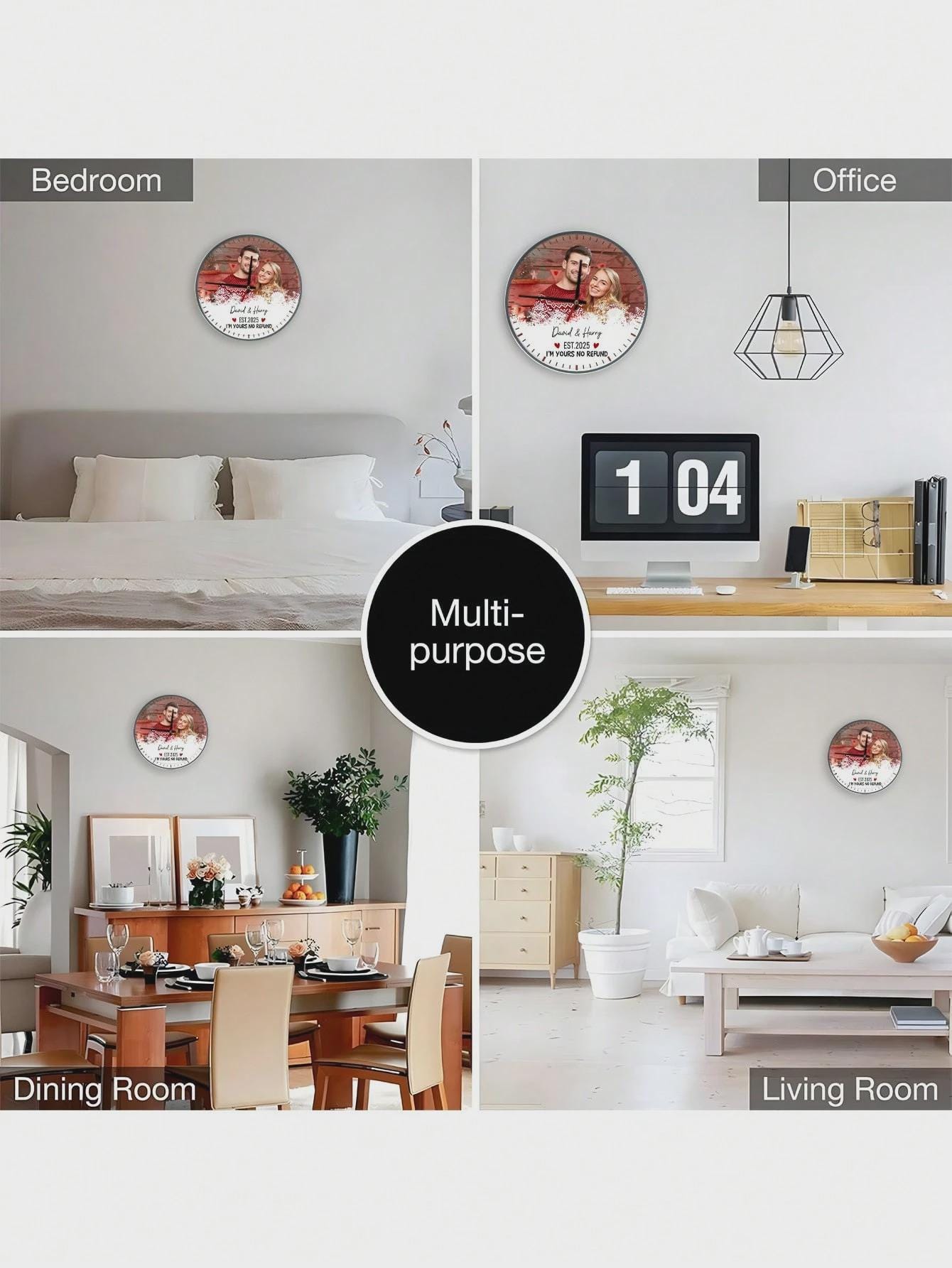 Personalized Photo Clock With Custom Name - Romantic Couple Wall Decor Gift - Unique Love Ornament For Christmas, Rustic Wall Clock Decor