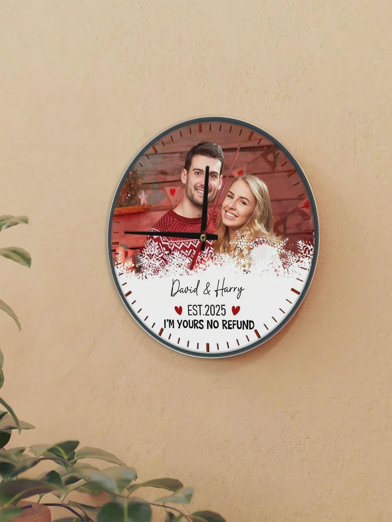 Personalized Photo Clock With Custom Name - Romantic Couple Wall Decor Gift - Unique Love Ornament For Christmas, Rustic Wall Clock Decor