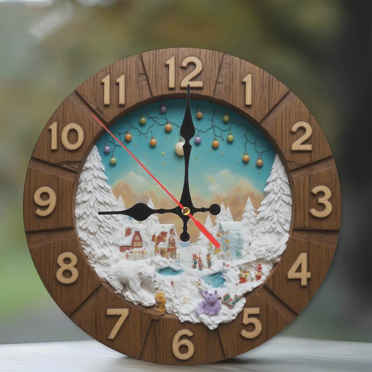 Winter Village Wall Clock, 3D Relief Art, Rustic Wooden Christmas Decor, Snowy Landscape Timepiece, Holiday Home Gift