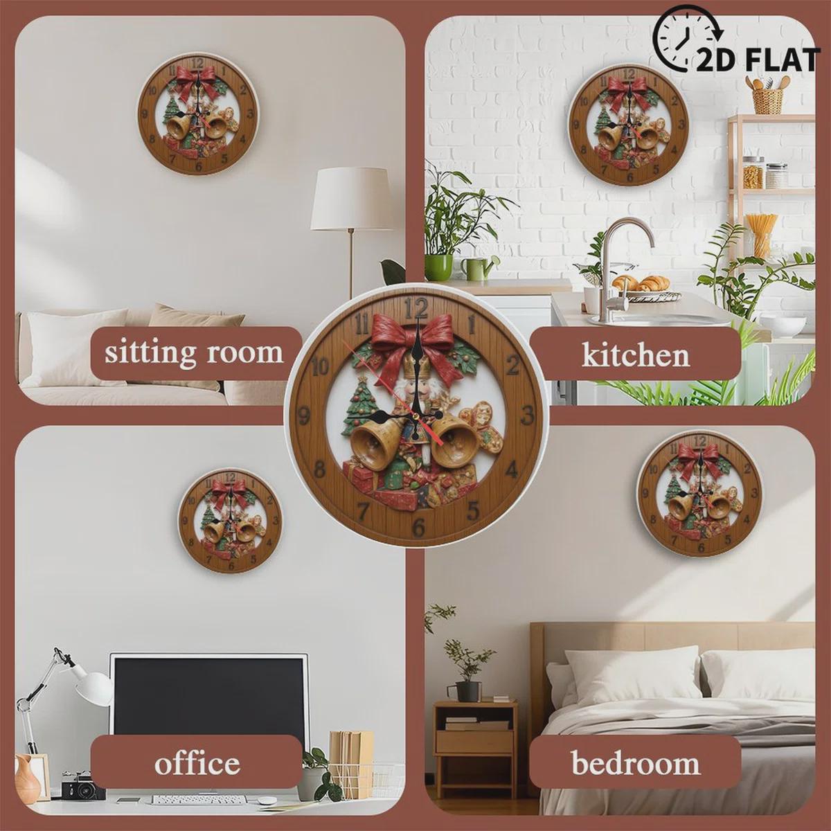 Nutcracker Wall Clock with 3D Effect, Festive Holiday Decor, Silent Toy Soldier Timepiece, Xmas Gift