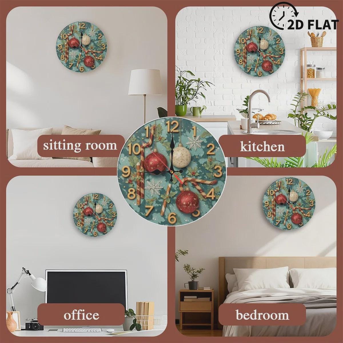 Christmas Clock with Big Numbers, Holiday Wall Decor, Silent Timepiece, Festive Xmas Art, New Year Gift